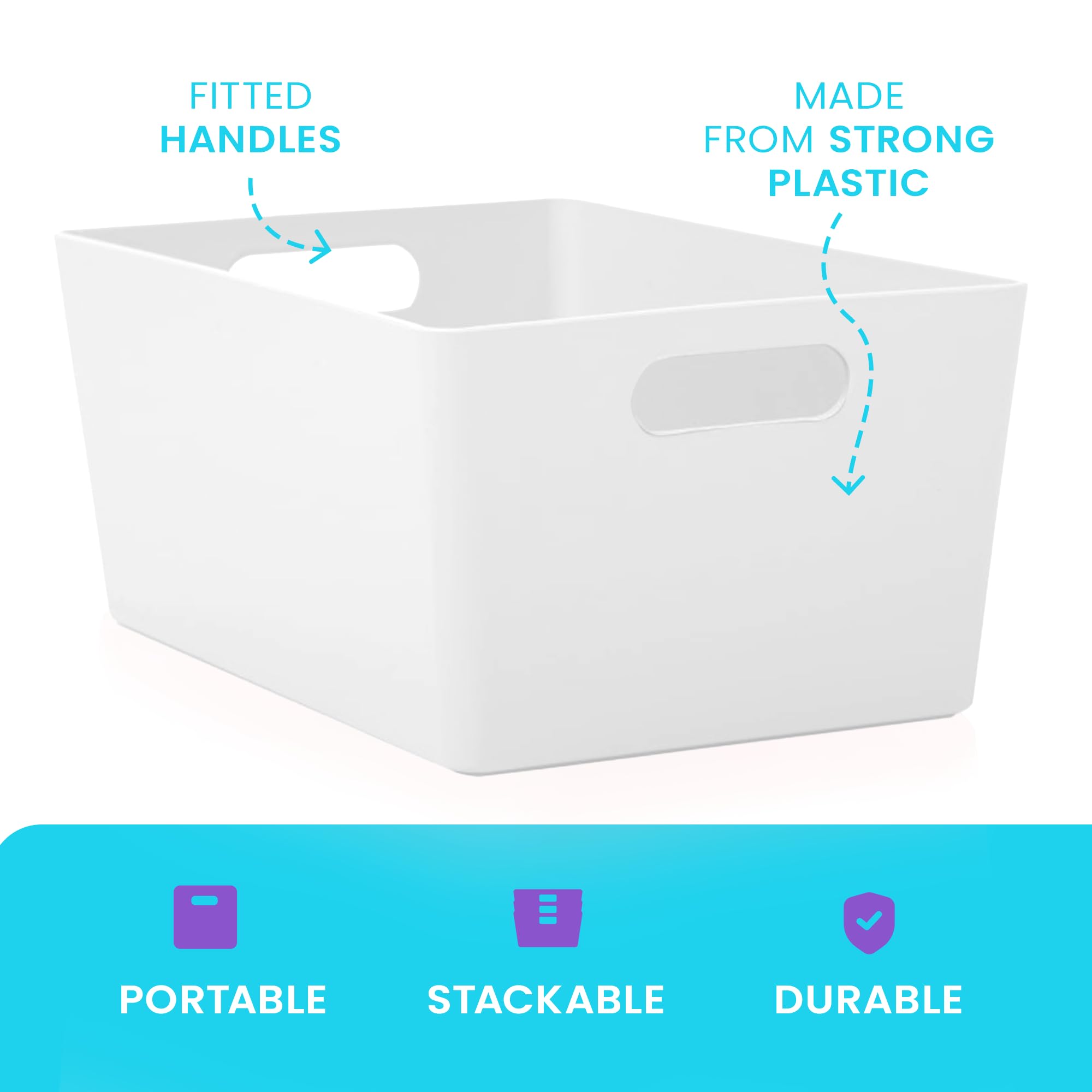 Niftii Plastic Shelf Baskets - 5 Pack Storage Bins with Handles | 3.9L Capacity | White 6