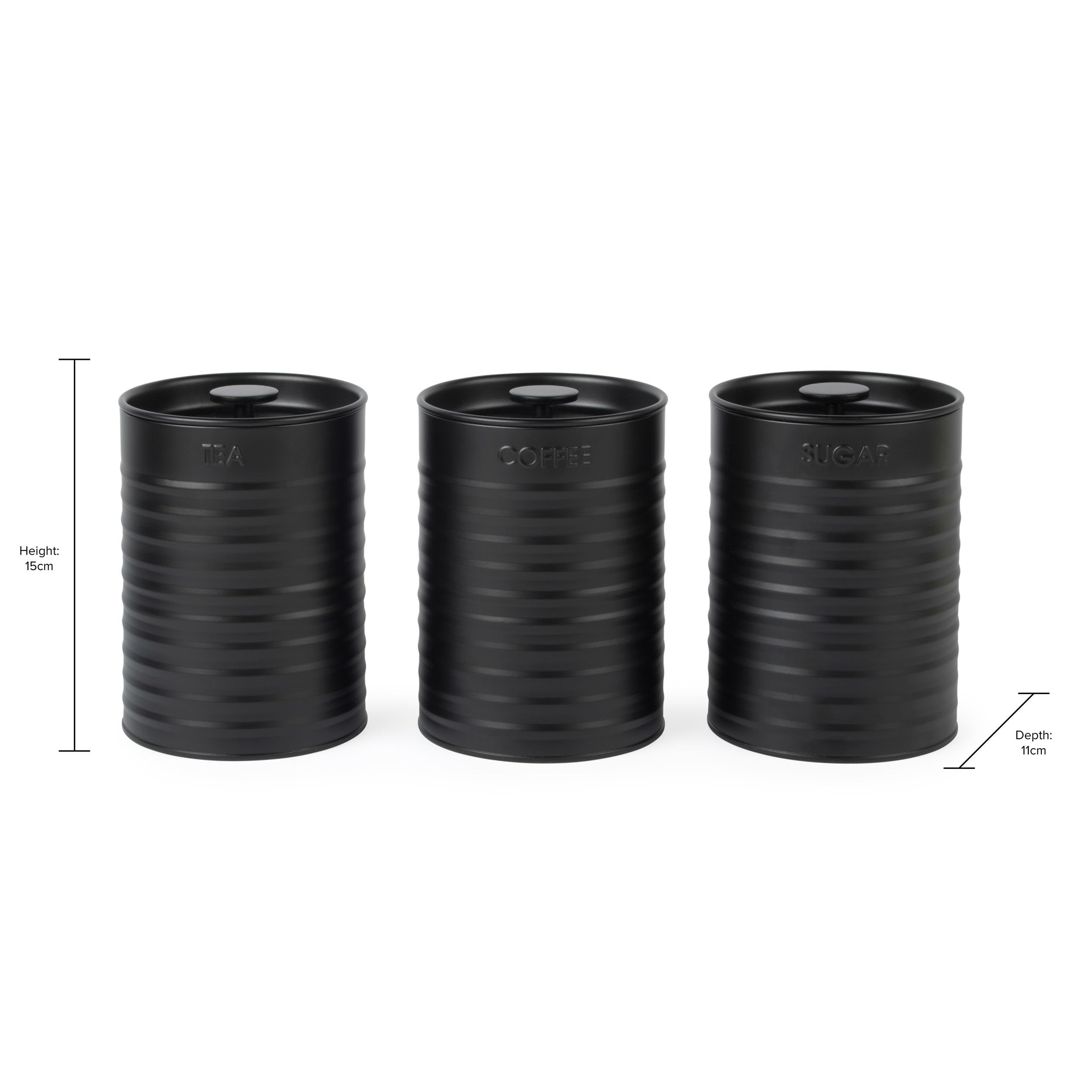 Russell Hobbs Ribbed 3-Piece Canister Set - Black | Powder-Coated Steel | Air Tight Storage 7