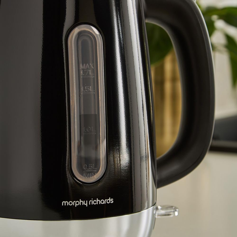 Morphy Richards Equip Jug Kettle, 1.7L, 3Kw Rapid boil, Removeable Limescale Filter, Easy View Water Gauge, Stainless Steel Case, Black, 102783 5
