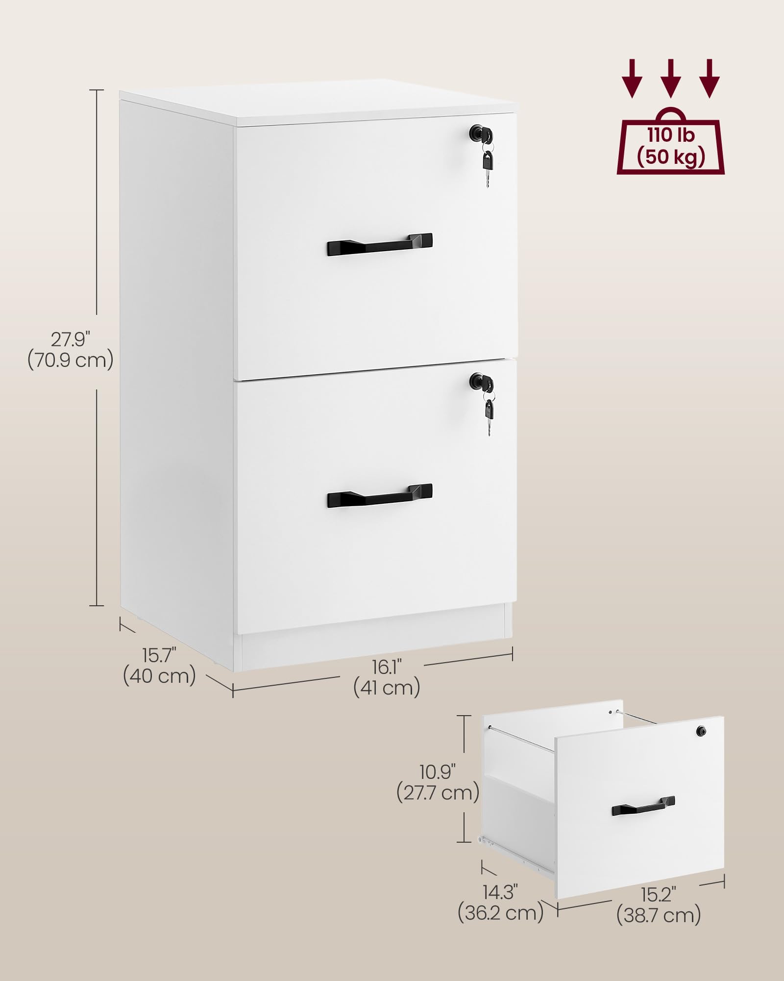 VASAGLE Vertical File Cabinet - 2 Lockable Drawers | A4/Letter Size | Cloud White 3