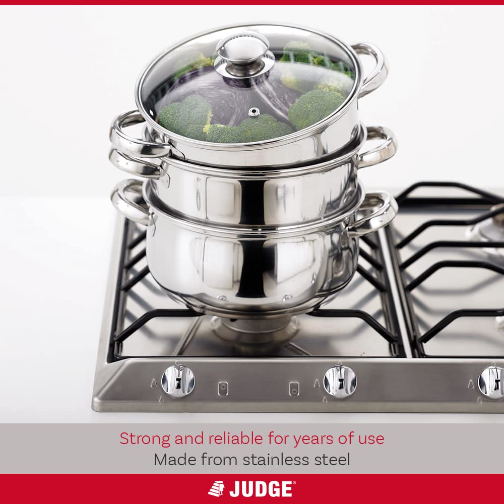Judge Essentials Stainless Steel 3 Tier Steamer - 18cm Diameter | Induction Ready | Oven Safe 5
