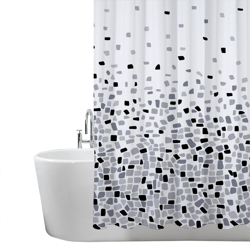 ANSIO Shower Curtain - Mosaic Black Design | 180cm x 180cm | Mildew Resistant Polyester 1