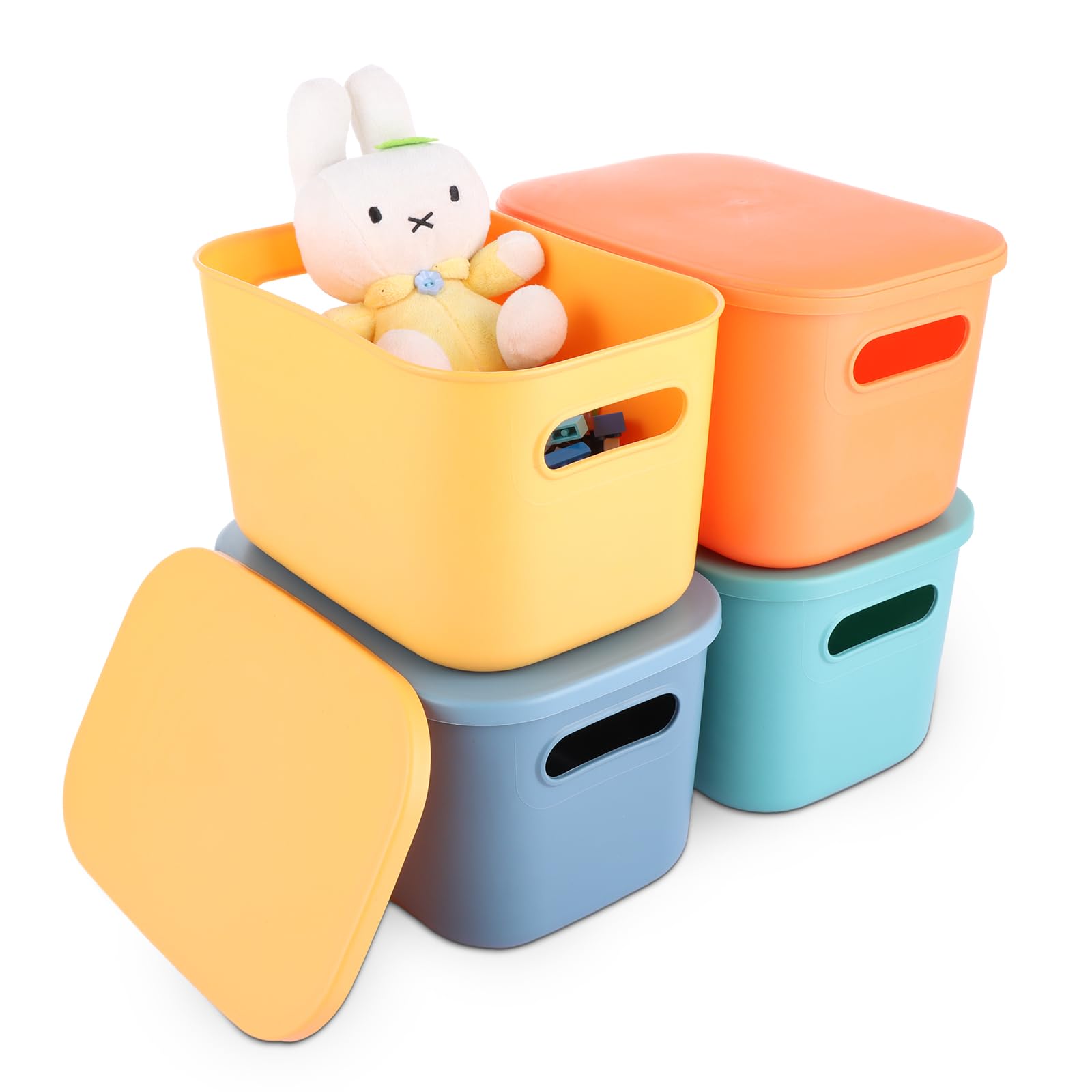 ASelected 4 Pcs Stackable Plastic Storage Boxes With Lids for Kitchen, Pantry, Toys, Office Supplies