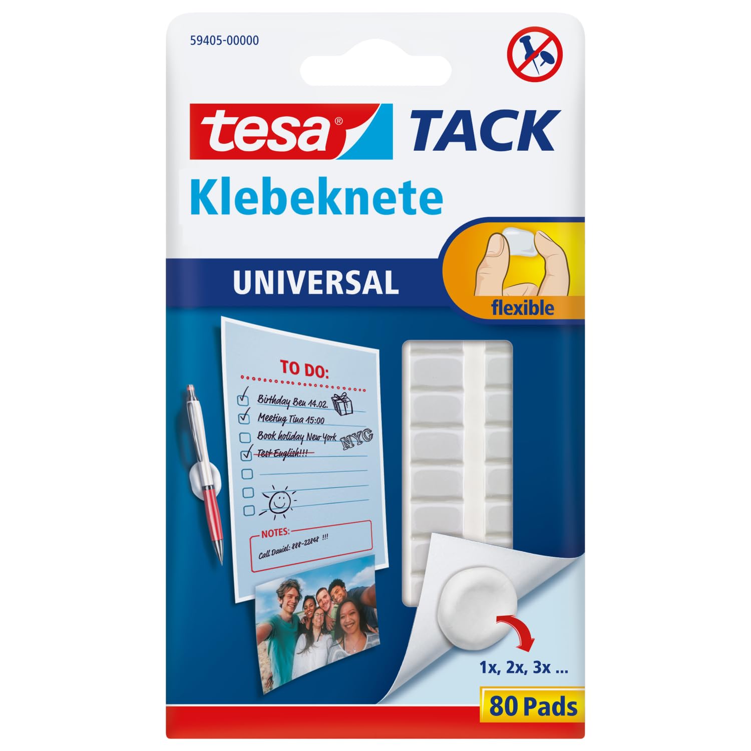 tesa UK Universal Adhesive Putty Alternative to Tacks and Pins, White, Pack of 80 1