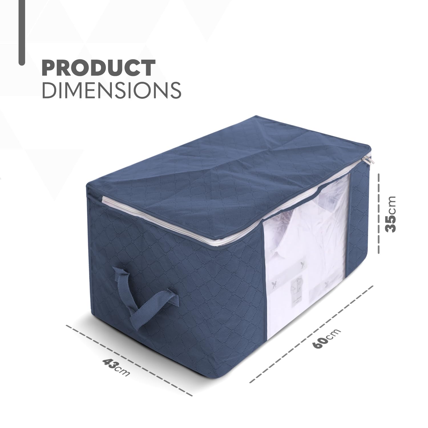 delka 90L Under-Bed Storage Bags with Lids, Navy Fabric, Reinforced Handles | Set of 3 2