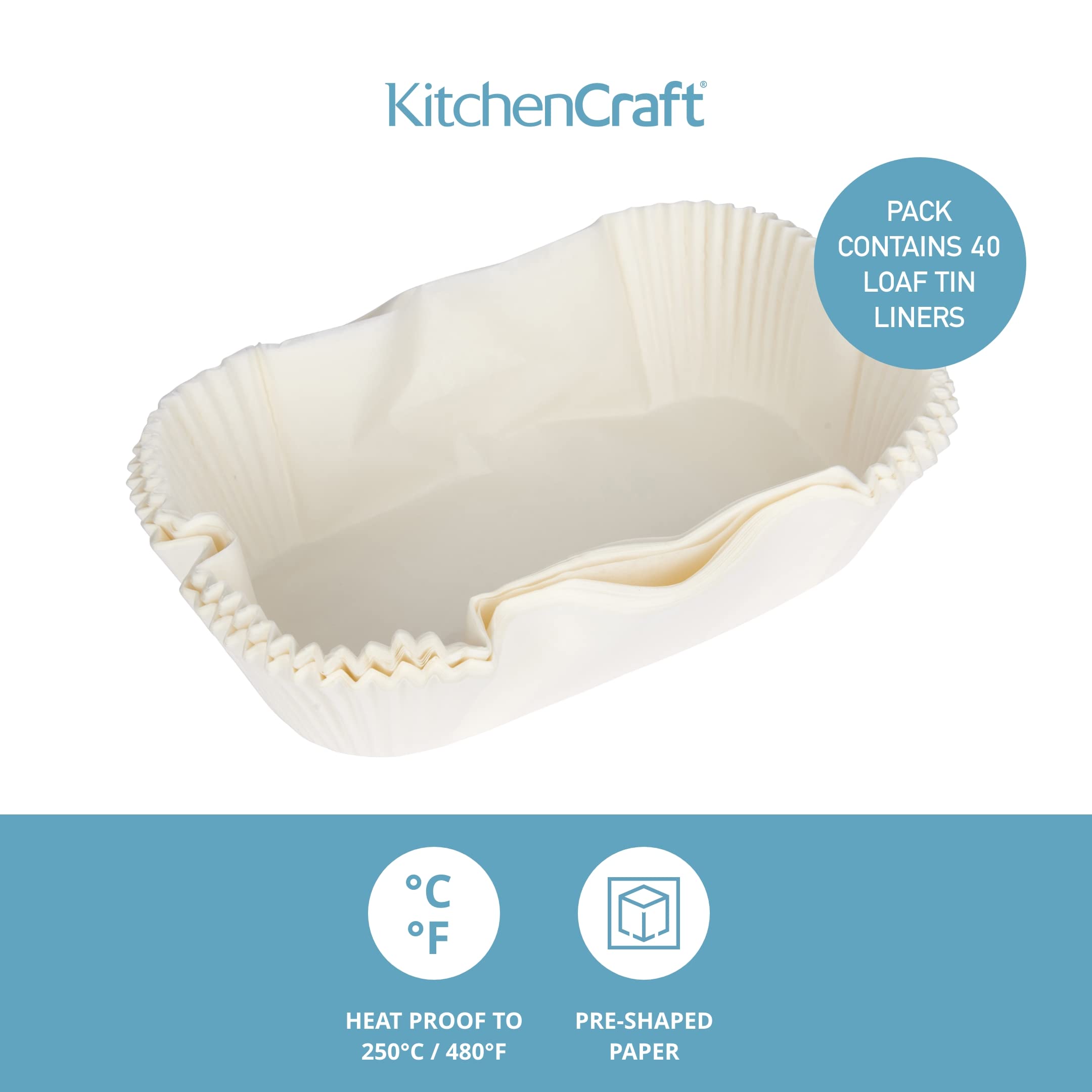 KitchenCraft Non-Stick Loaf Tin Liners - Pack of 40 | Fits 2lb Tins | Heatproof to 250°C 2