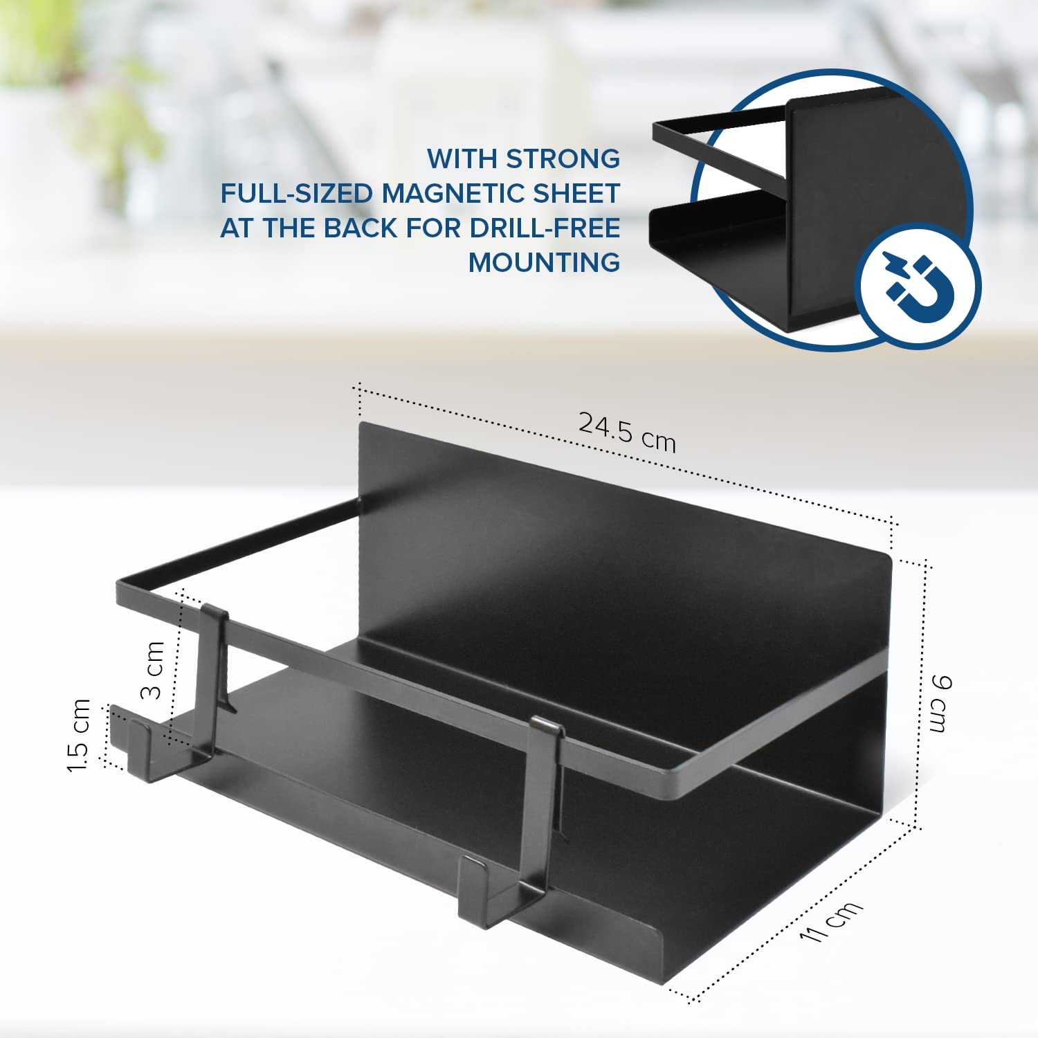 joeji's Kitchen Magnetic Spice Racks - Set of 2, Zinc-Coated Steel, Holds 2.5 kgs | Black 2