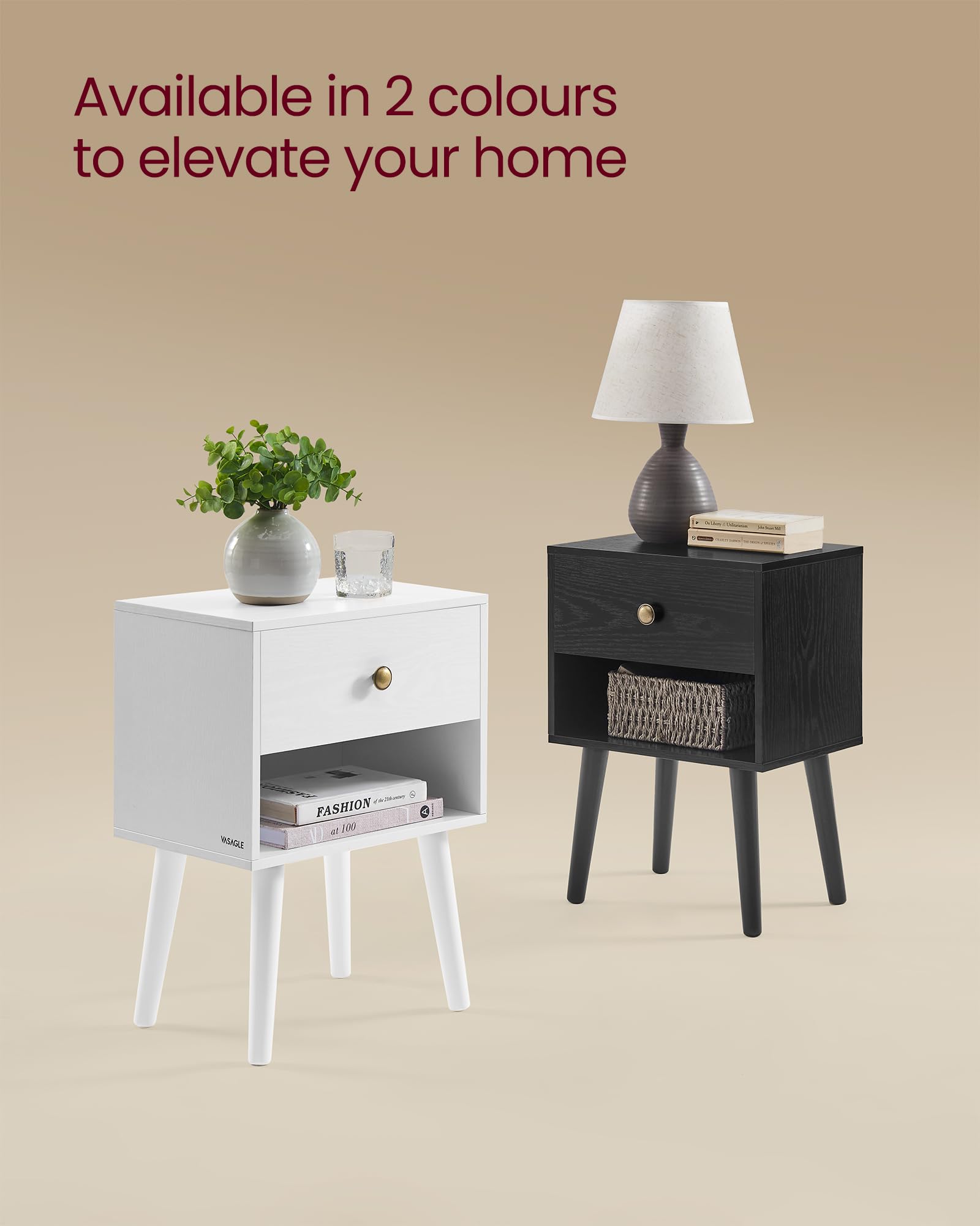 VASAGLE Bedside Table - Cloud White | Storage Drawer & Open Shelf | 28 x 39 x 55 cm 6