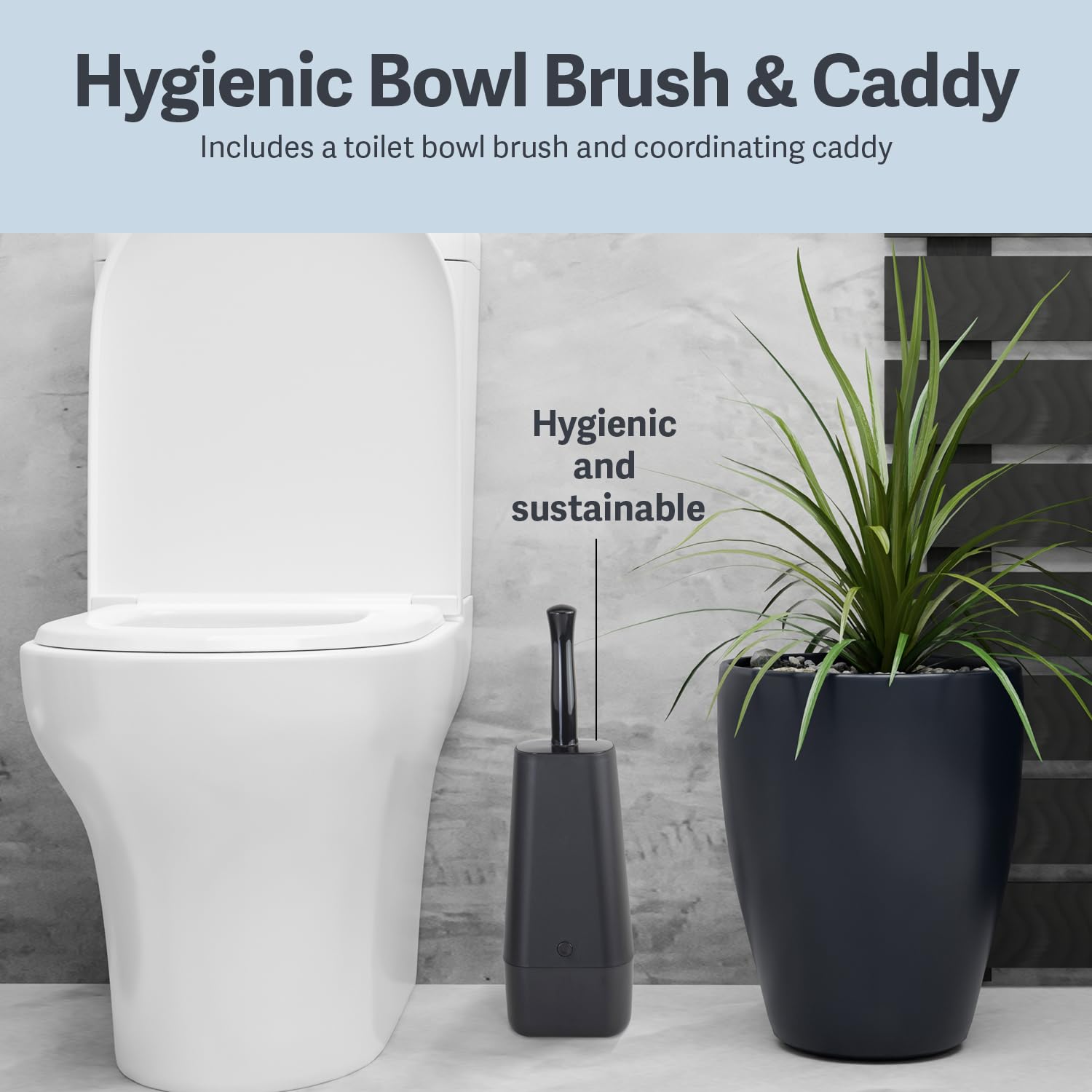 Casabella Smart Scrub Toilet Brush with Caddy | Flexible TPR Silicone | Black 2