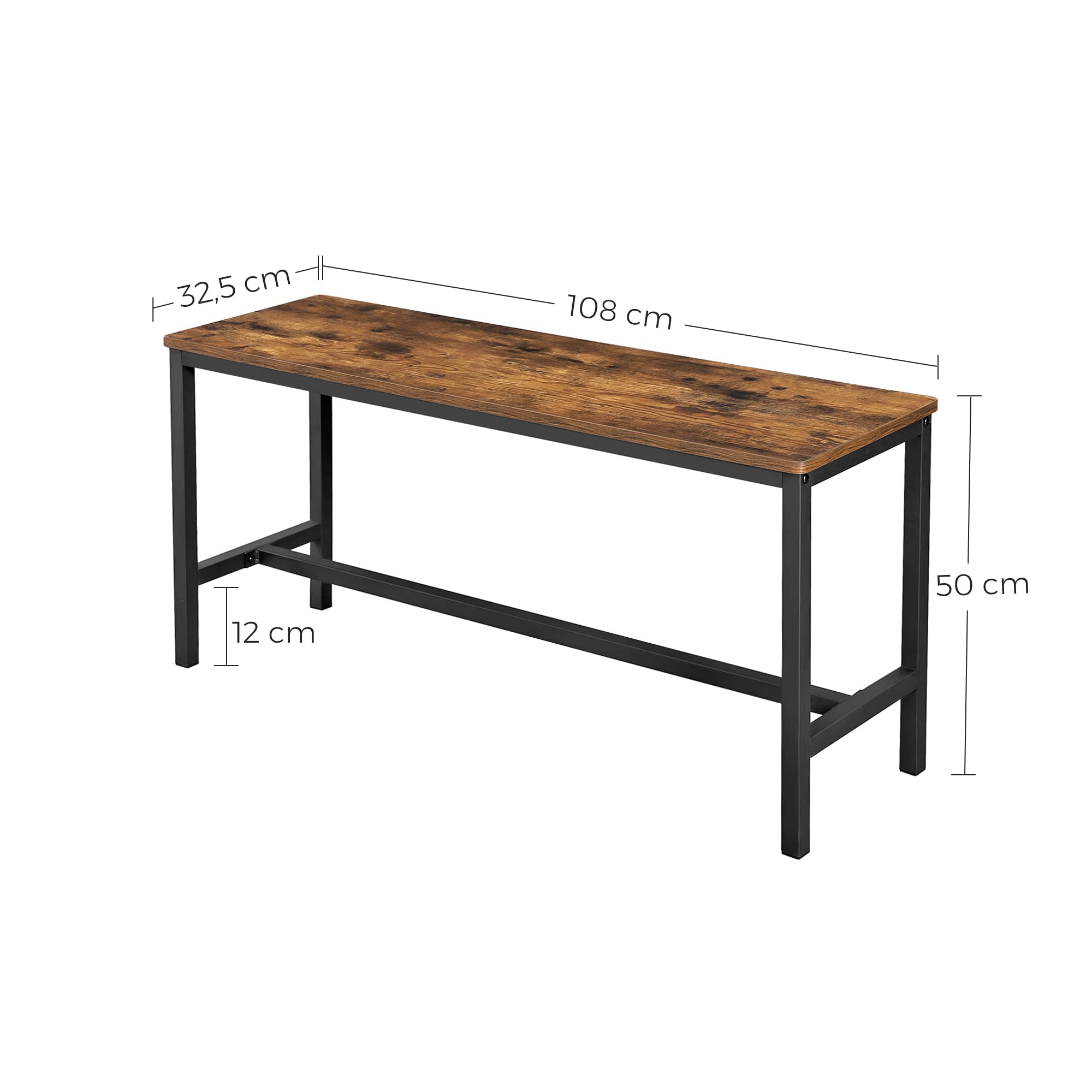 VASAGLE Industrial Style Indoor Benches - Set of 2 | Rustic Brown Wood Alloy & Steel | 108 x 50 x 32.5 cm