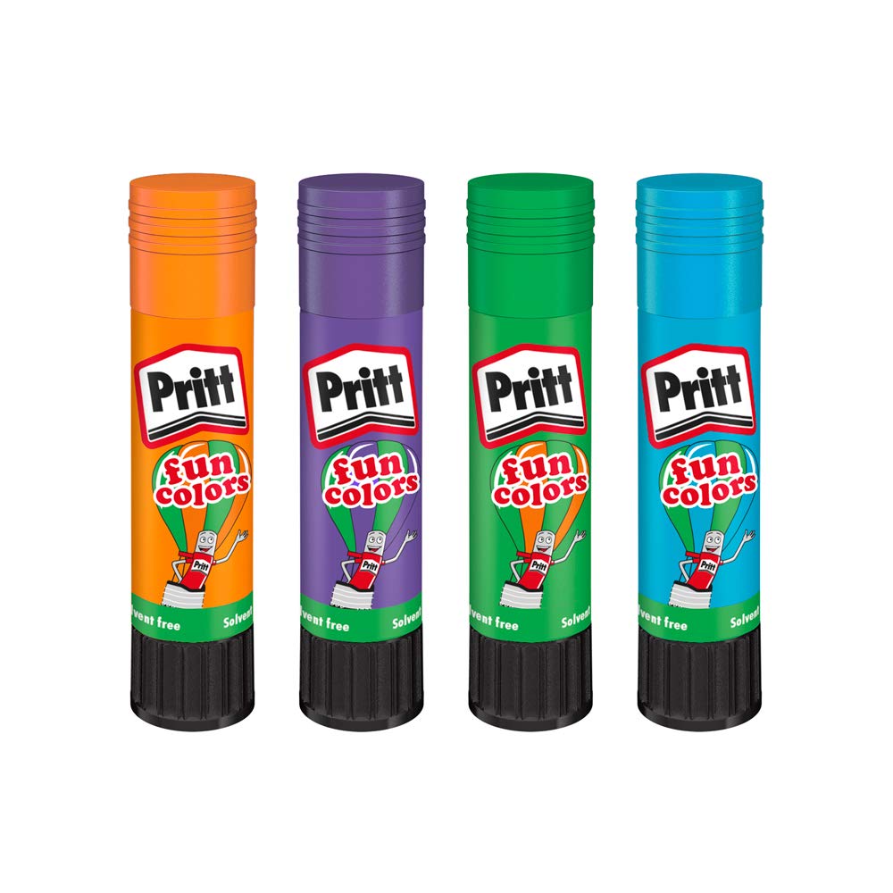 Pritt Coloured Glue Sticks - Pack of 4 (10g Each) | 97% Natural Ingredients | Washable 3