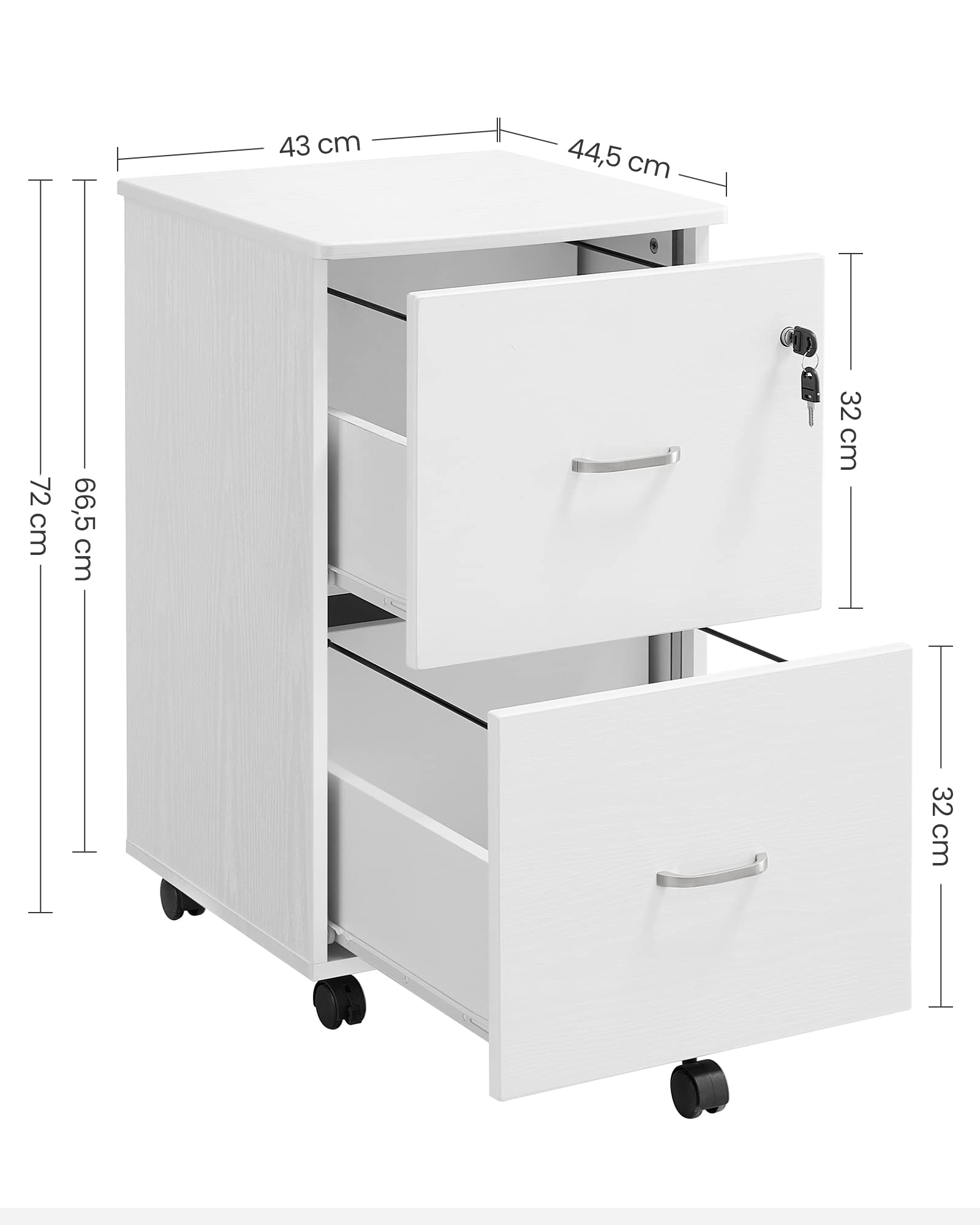 VASAGLE Mobile File Cabinet - 2 Lockable Drawers | White Finish | Fits Under Desk | 43 x 44.5 x 72 cm 3