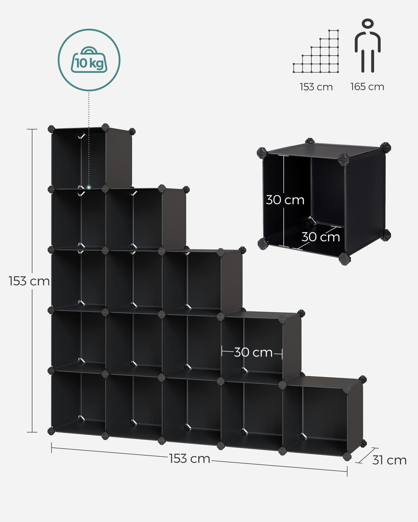 SONGMICS 16-Cube DIY Storage Unit - Stackable Shoe Rack, Black | PP Plastic & Iron Frame 3