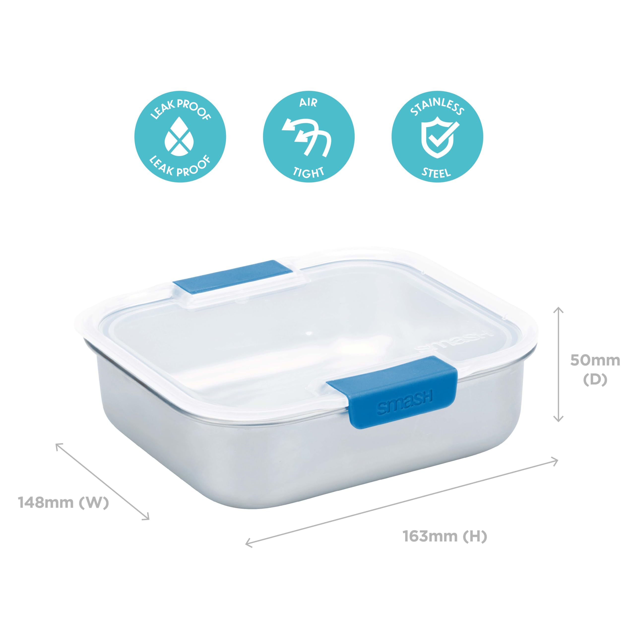 Smash Microwave Safe Stainless Steel Lunch Box - 600ml Capacity | Airtight & Leakproof | Blue 4