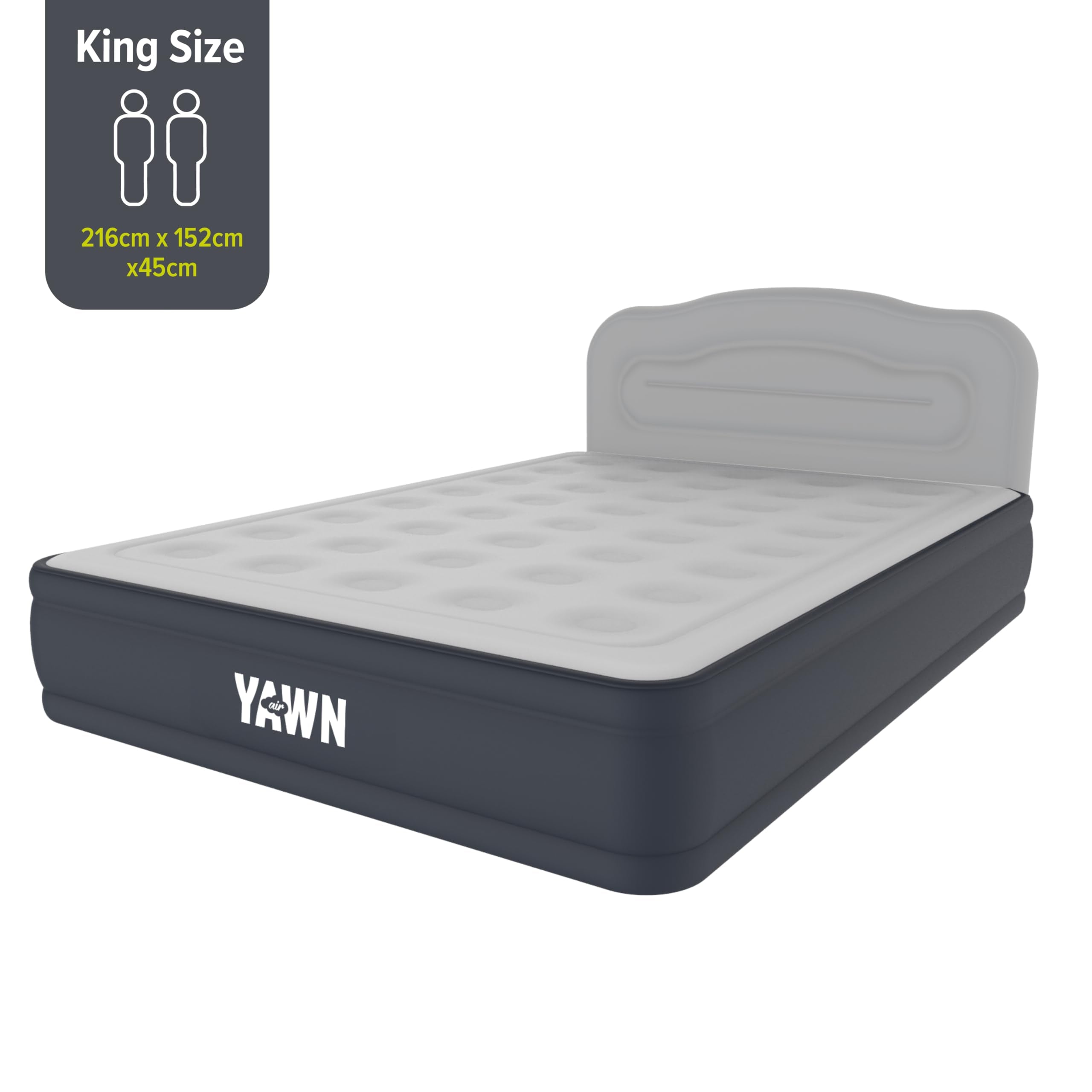 YAWN AIR Deluxe Self-Inflating Airbed - King Size | Built-in Pump & Headboard | Includes Fitted Sheet 2