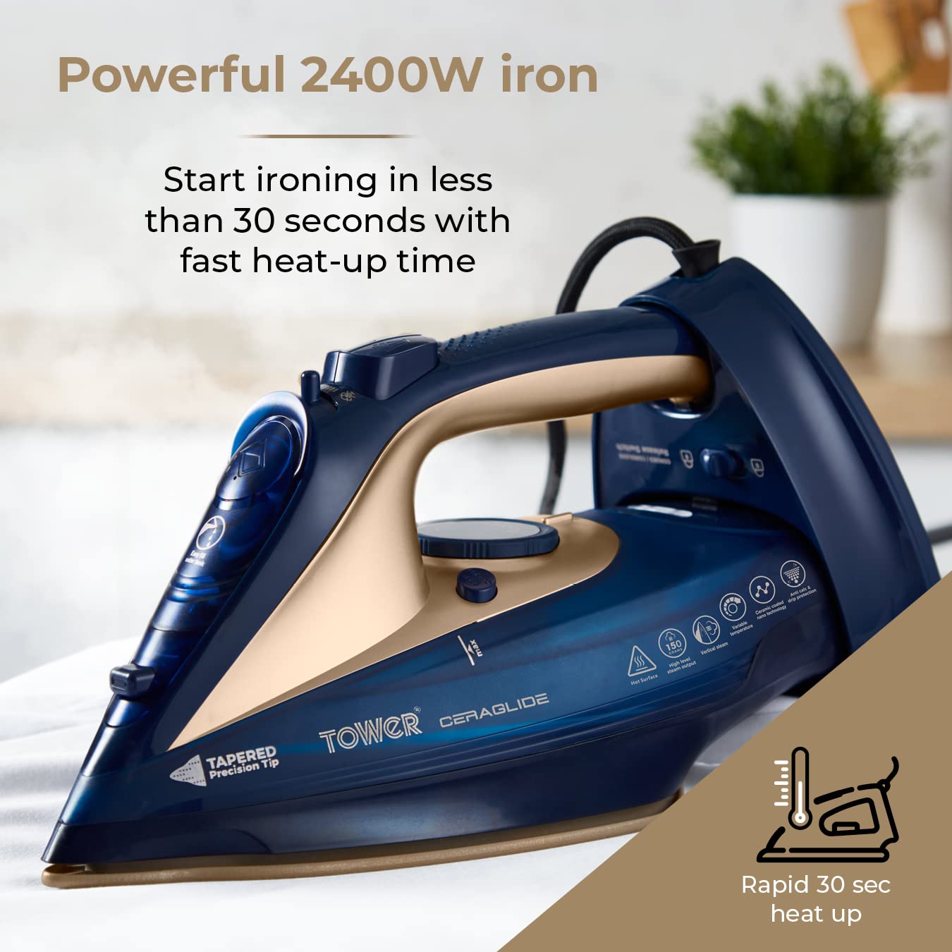 Tower T22008BLG CeraGlide Cordless Steam Iron with Ceramic Soleplate | 2400W | 360ml Tank 5