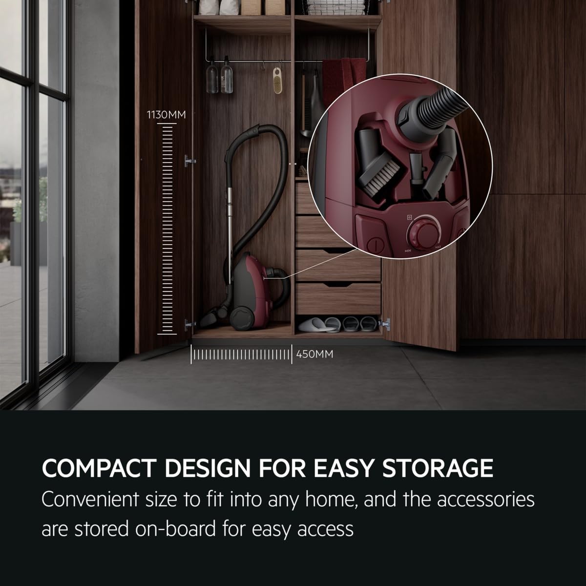 AEG 5000 Series AB51C2DR Bagged Cylinder Vacuum Cleaner | 1492W | 3L Capacity | Dark Red 5