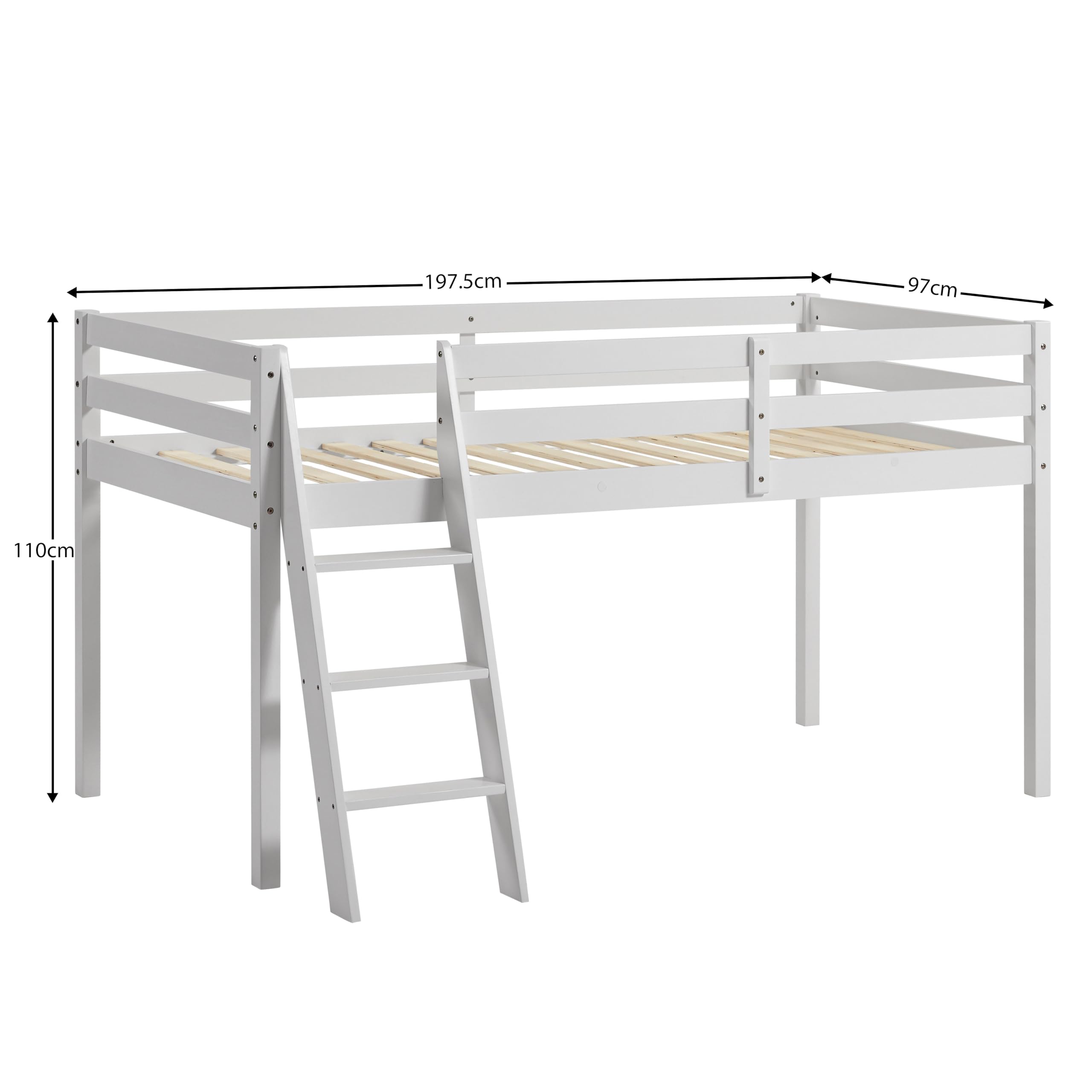 Vida Designs Sydney High Sleeper Cabin Bunk Bed with Ladder | Solid Pine Wood | White Finish | 110 x 198 x 97 cm