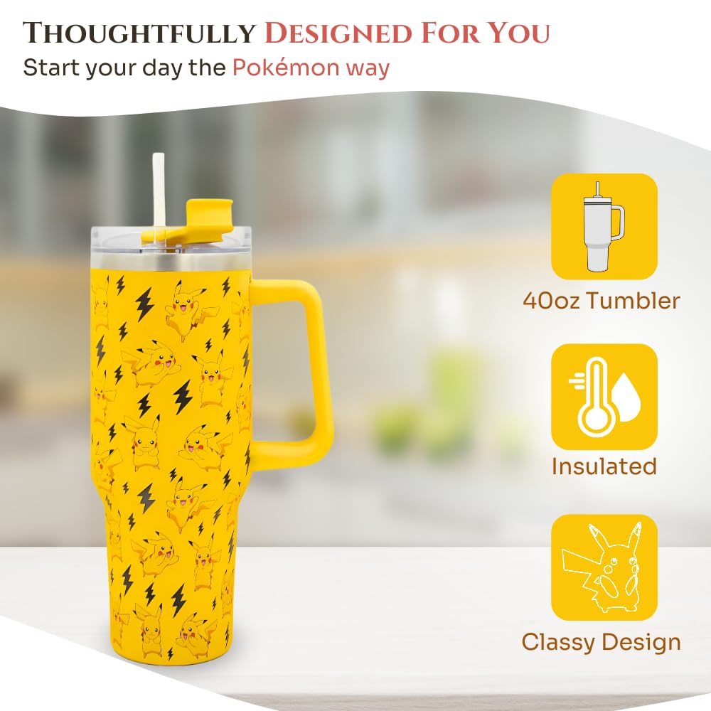 HOX Pokémon Pikachu Insulated Stainless Steel Tumbler 1200ml with Handle & Straw 6