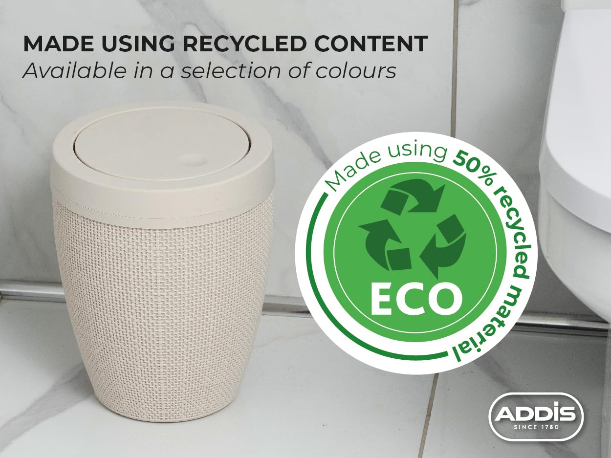 Addis 5L Plastic Bathroom Bin with Swing Lid | Faux Hessian Design | Calico Linen 3
