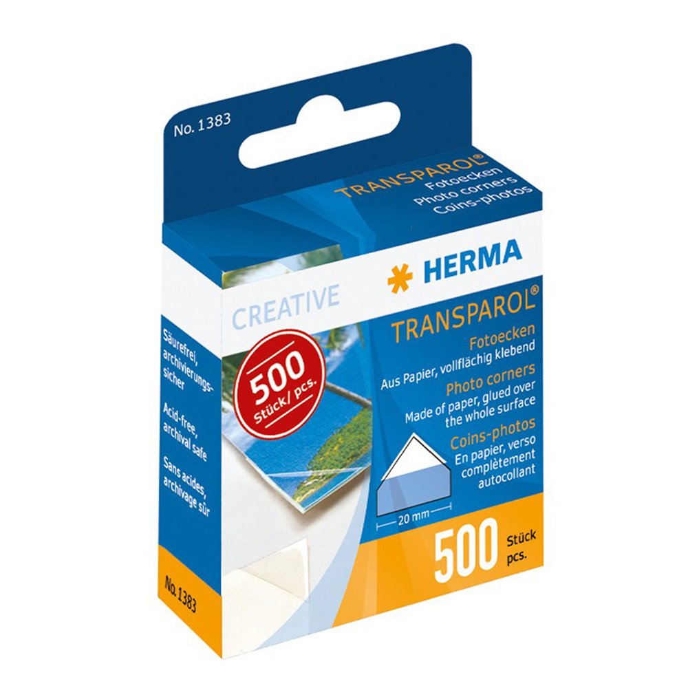 HERMA Photo Mounting Corners - Self-Adhesive, Removable | 500 Pack, Clear/White 1
