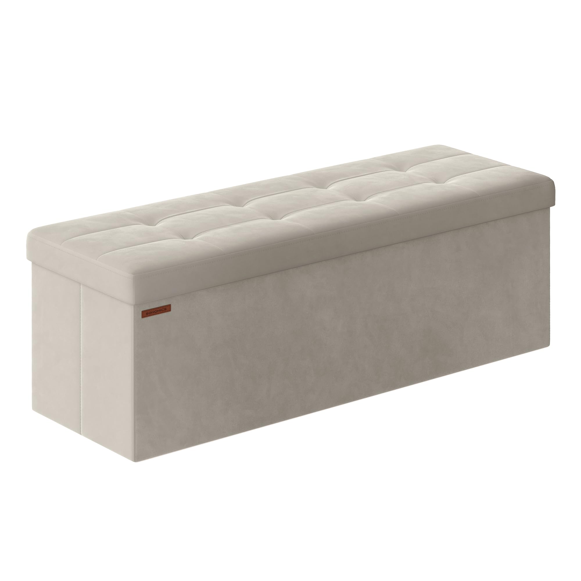 SONGMICS Storage Ottoman - Foldable Bench with 131L Capacity | Cream White | 38D x 110W x 38H cm