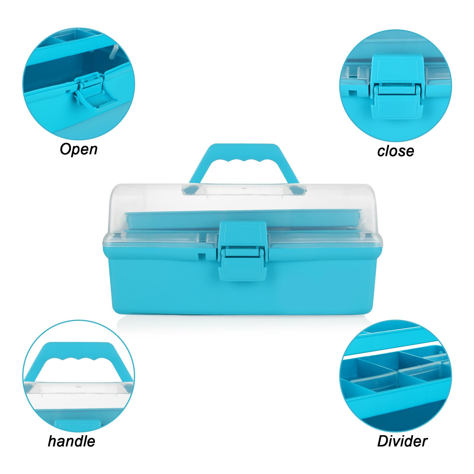 ASelected 3 Layer Craft Storage Box - Blue Plastic Organizer with Trays | 30.5 x 18 x 15 cm 5