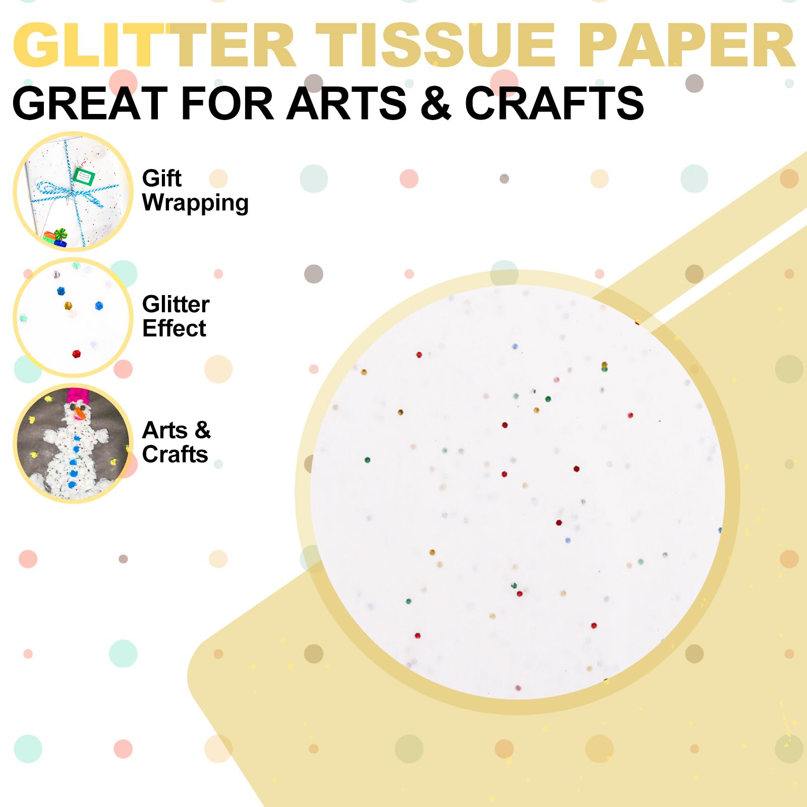 ASelected 72 Sheets White Glitter Tissue Paper for Gift Wrapping | 50x70 CM Sheets | Reusable Material 3