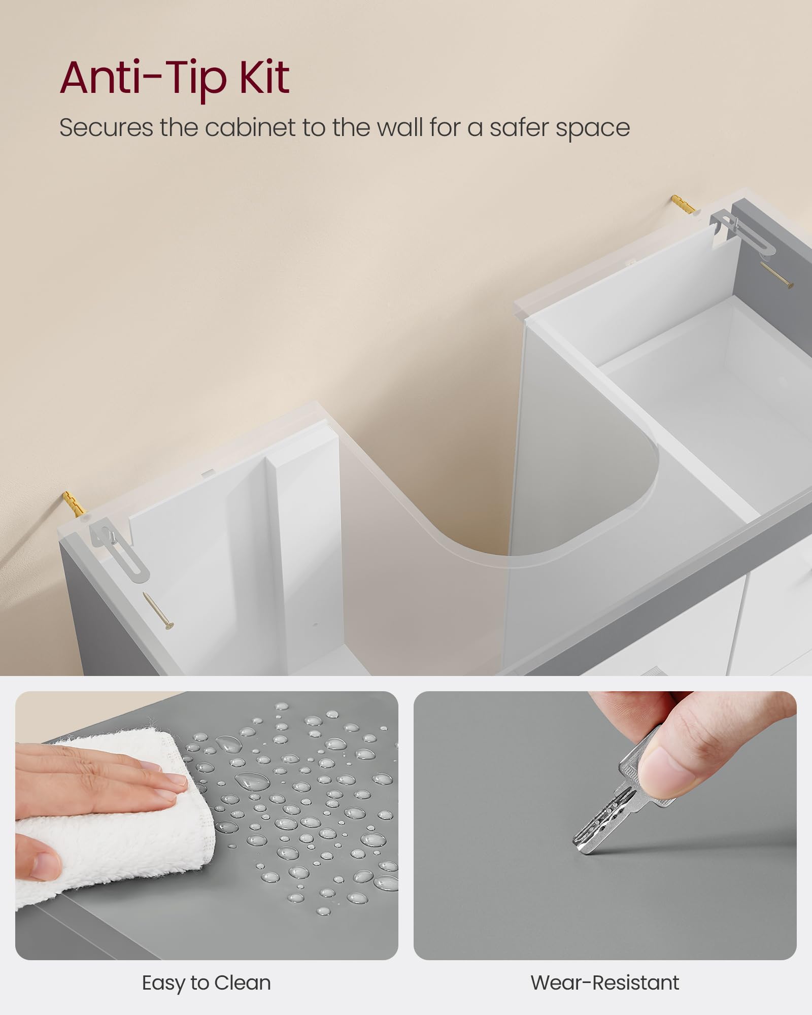 VASAGLE Under Sink Bathroom Cabinet - 3 Drawers, 2 Compartments | Cloud White + Dove Grey | 30x70x64 cm 6