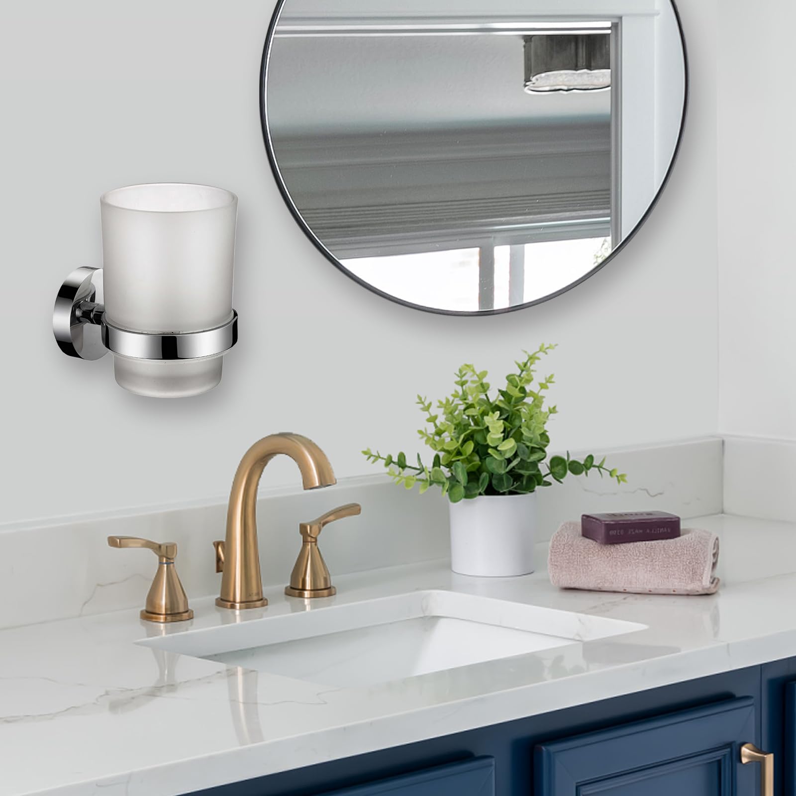iBathUK Modern Chrome Toothbrush Holder Wall Mounted with Glass Tumbler | Easy Install | 1 Year Warranty 3