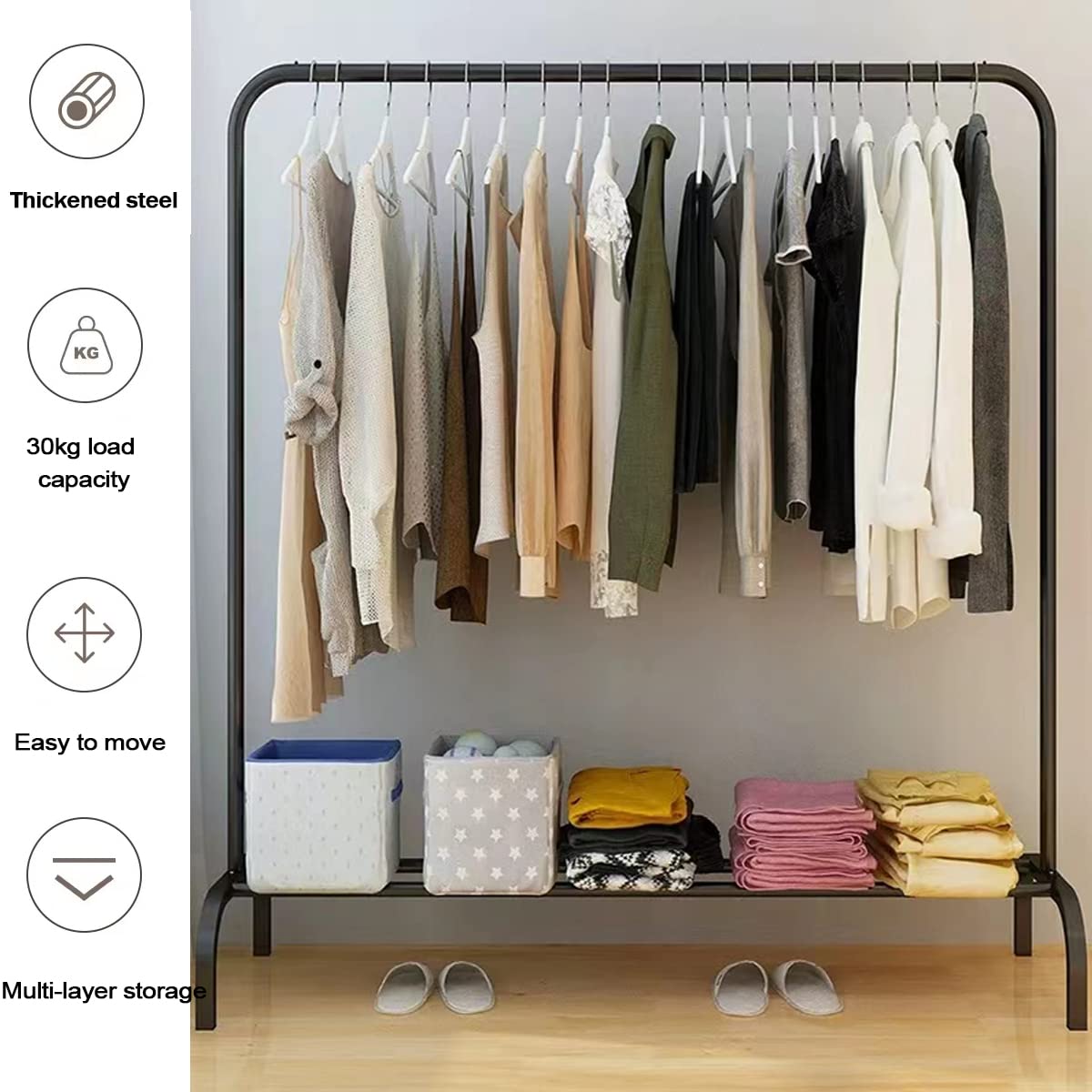 Vivo Technologies Metal Garment Rack - 110cm L x 42cm W x 136cm H | Alloy Steel | Black 5