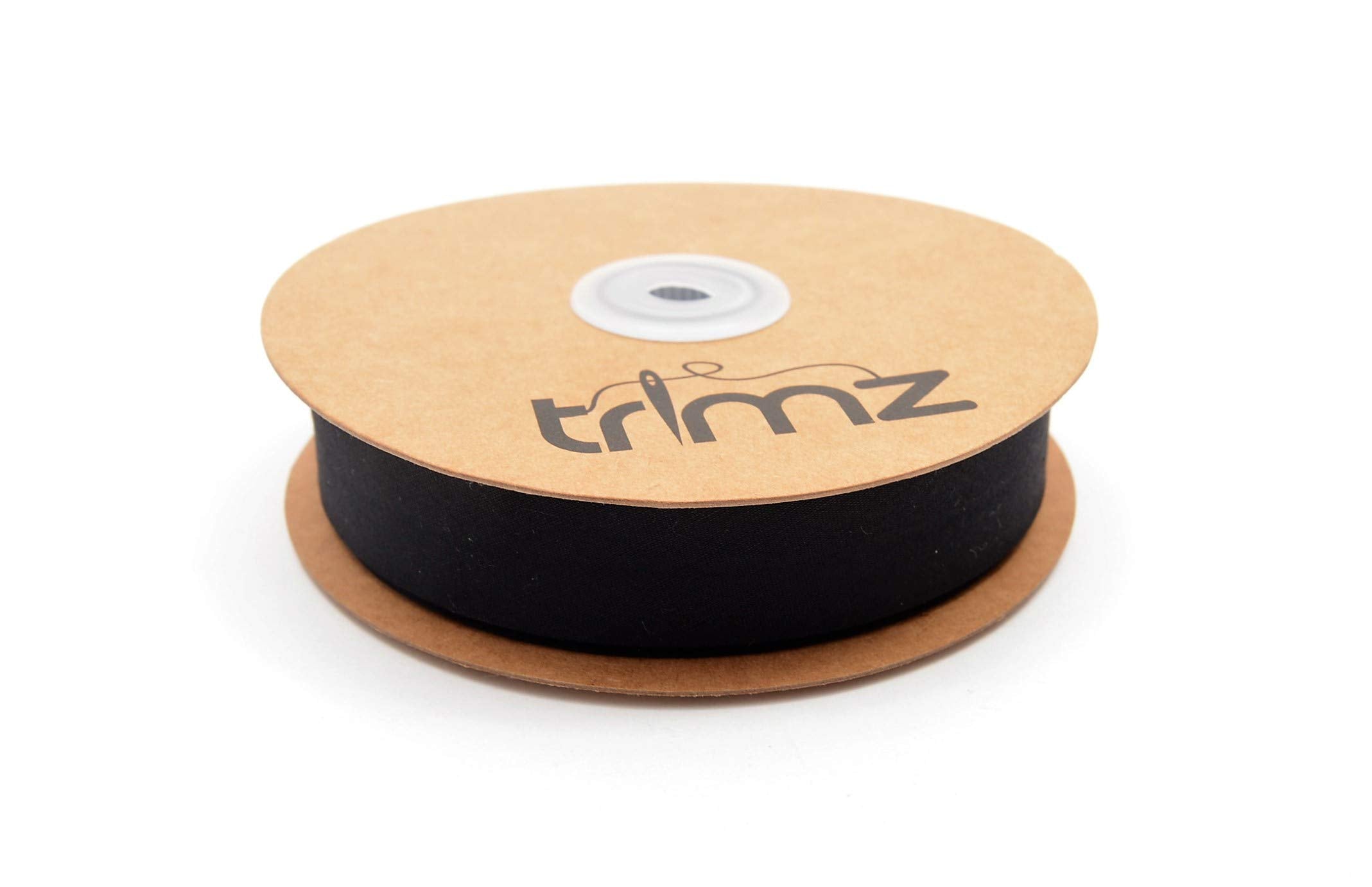 Trimz Polycotton Bias Tape - Black Single Fold Binding | 20m Reel | 25mm Folded Width 2