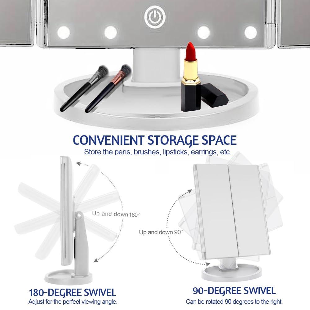 Woobroo Lighted Makeup Mirror - 22 LED, 1x/2x/3x/10x Magnification, Touch Dimmable | White 4
