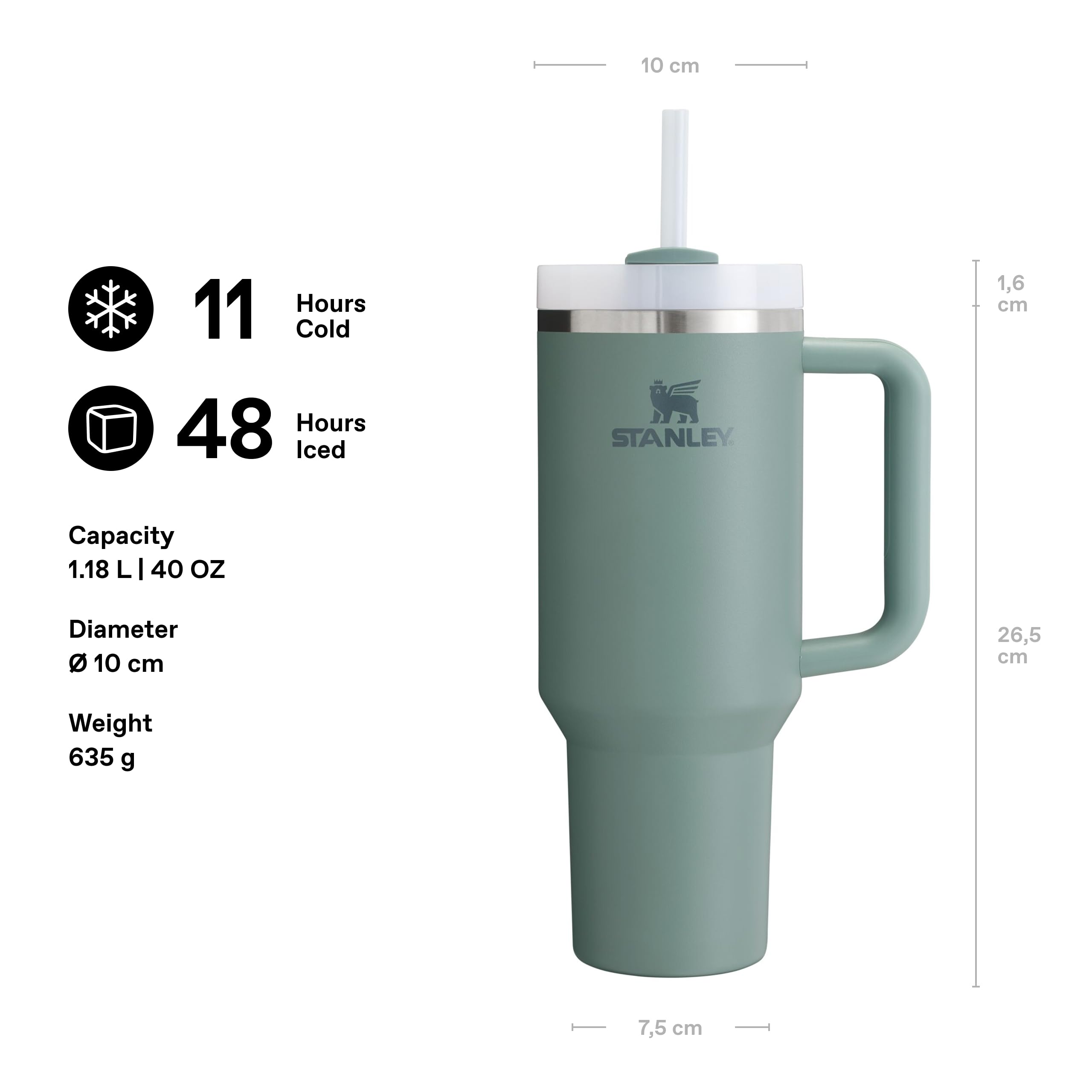 STANLEY 1913 Quencher H2.0 Flowstate Tumbler 1.2L - Cold 11 Hrs, Iced 48 Hrs | Shale