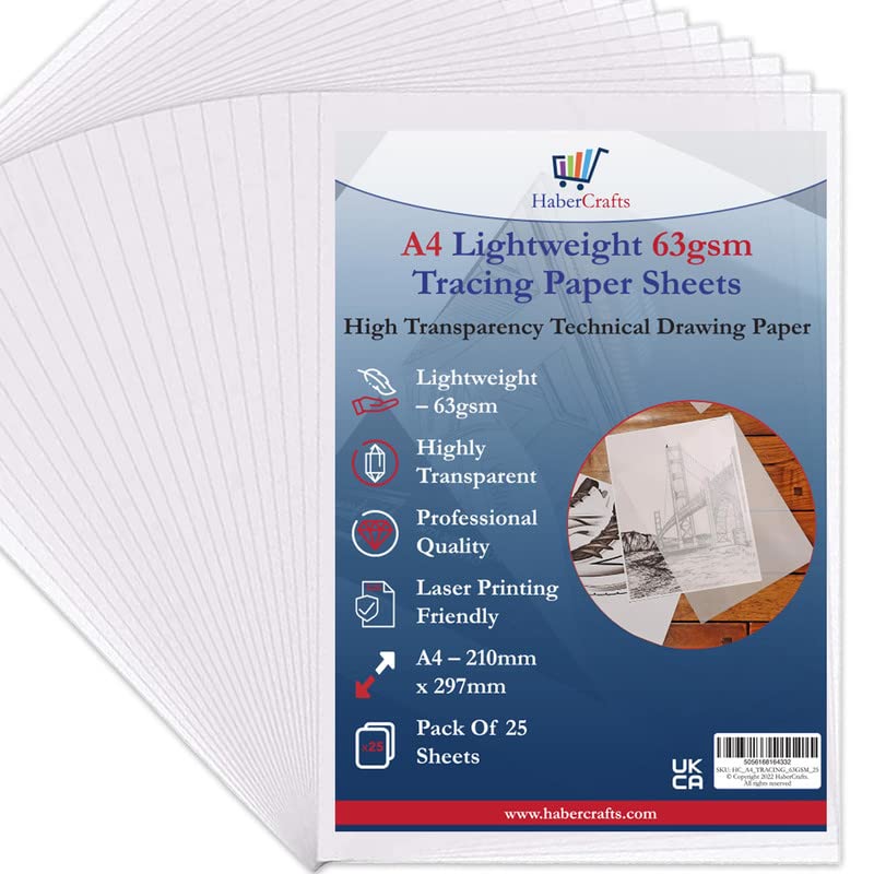 Habercrafts A4 63gsm Tracing Paper Sheets - Acid Free, High Transparency for Drawing & Dressmaking | 25 Sheets 1