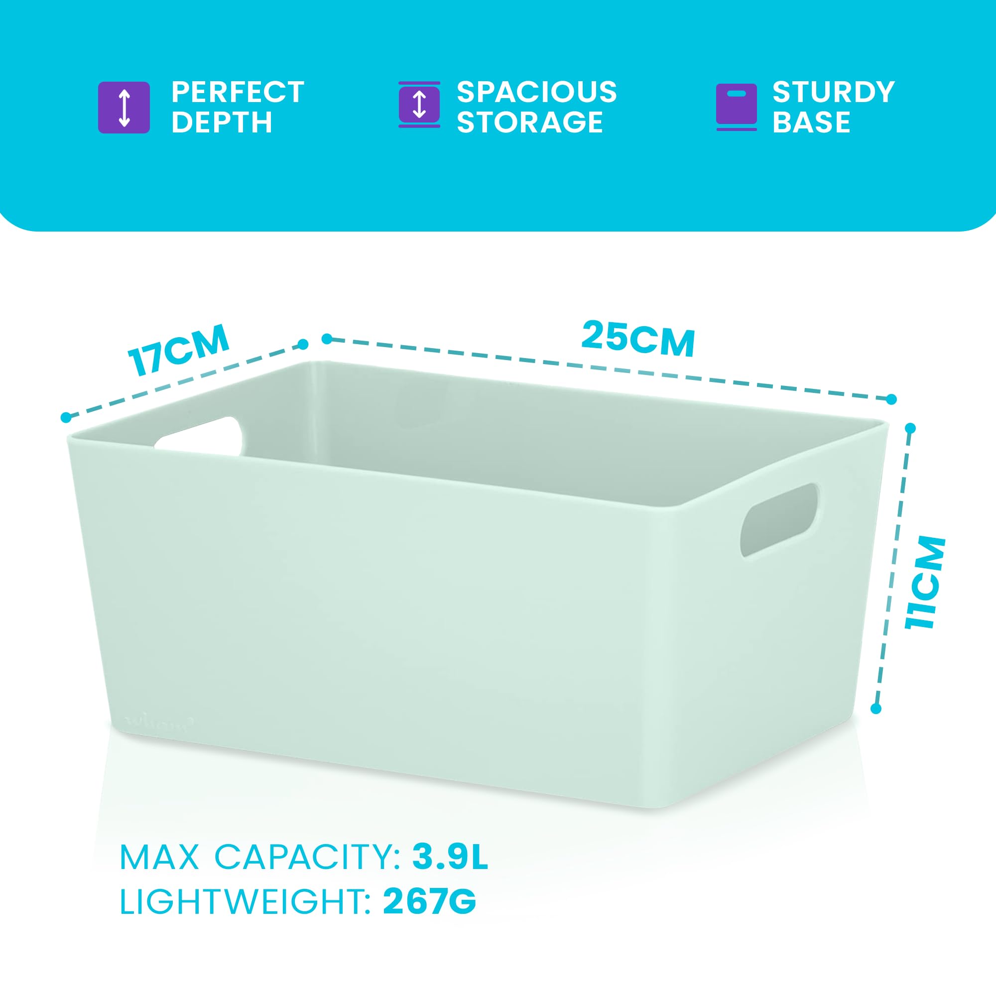 Niftii 5-Pack Plastic Shelf Baskets with Handles | 3.9L Capacity | Sage | Modern Style 4