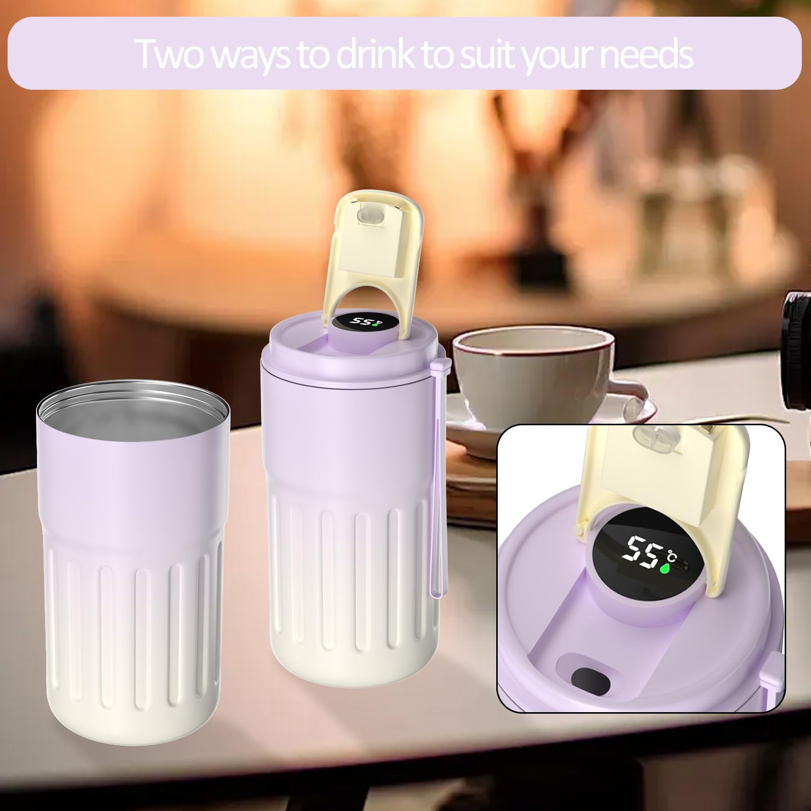 Homealexa Vacuum Insulated Coffee Travel Mug with LED Temperature Display | 410 ml | Gradient Purple 6