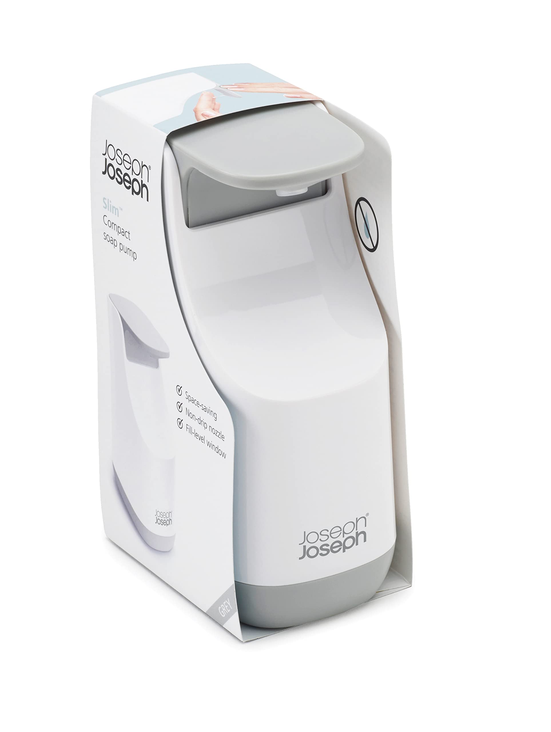 Joseph Joseph Slim Compact Soap Dispenser - 350ml Capacity | Non-Drip | Grey/White 4