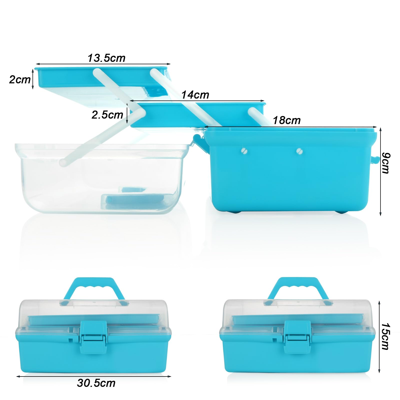 ASelected 3 Layer Craft Storage Box - Blue Plastic Organizer with Trays | 30.5 x 18 x 15 cm 2