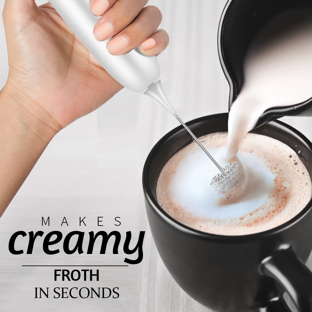 Woobroo Handheld Milk Frother - Battery Operated, Stainless Steel Whisk | Creates Froth in 15-20s 3