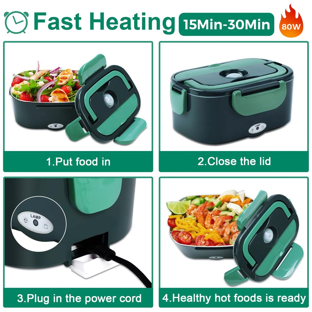 Electric Lunch Box Adults & Thermal Heated Lunchbox with Compartments for F 3