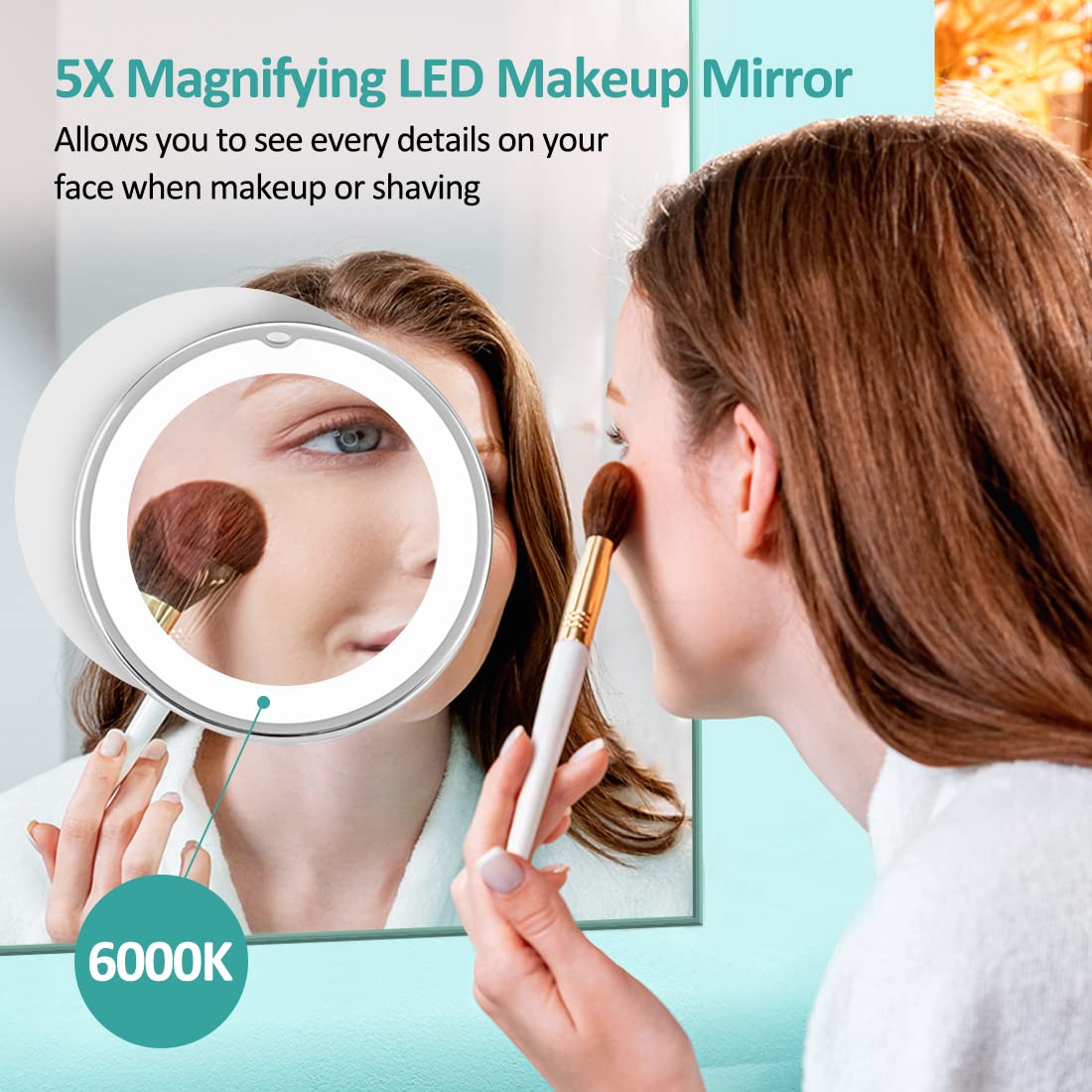 EMKE 5X Magnifying Shaving Mirror with LED Light | Cordless | Suction Cup Mount | Portable 3