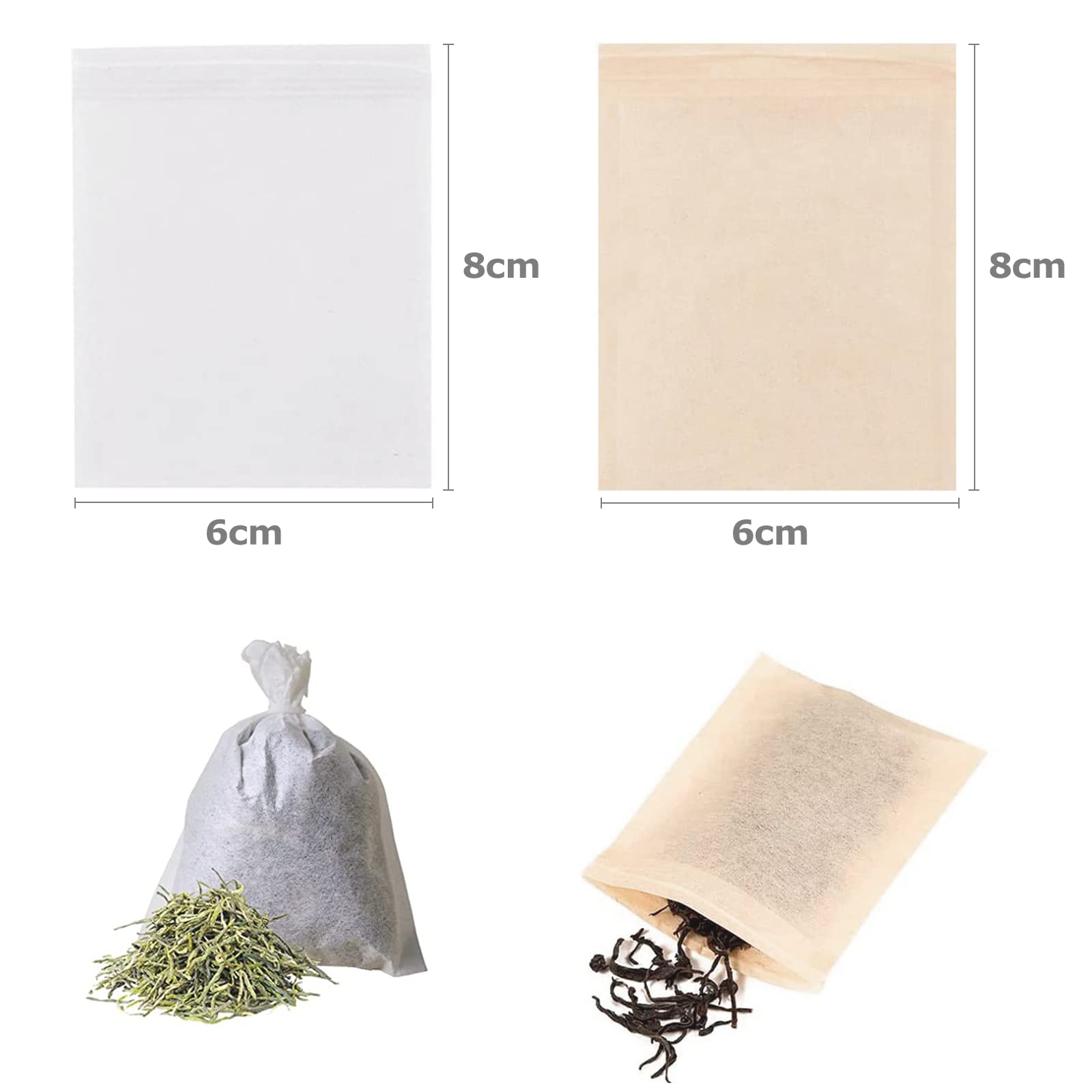 Carehabi Disposable Tea Filter Bags with Drawstring, 100 Count, 6 x 8 cm 3