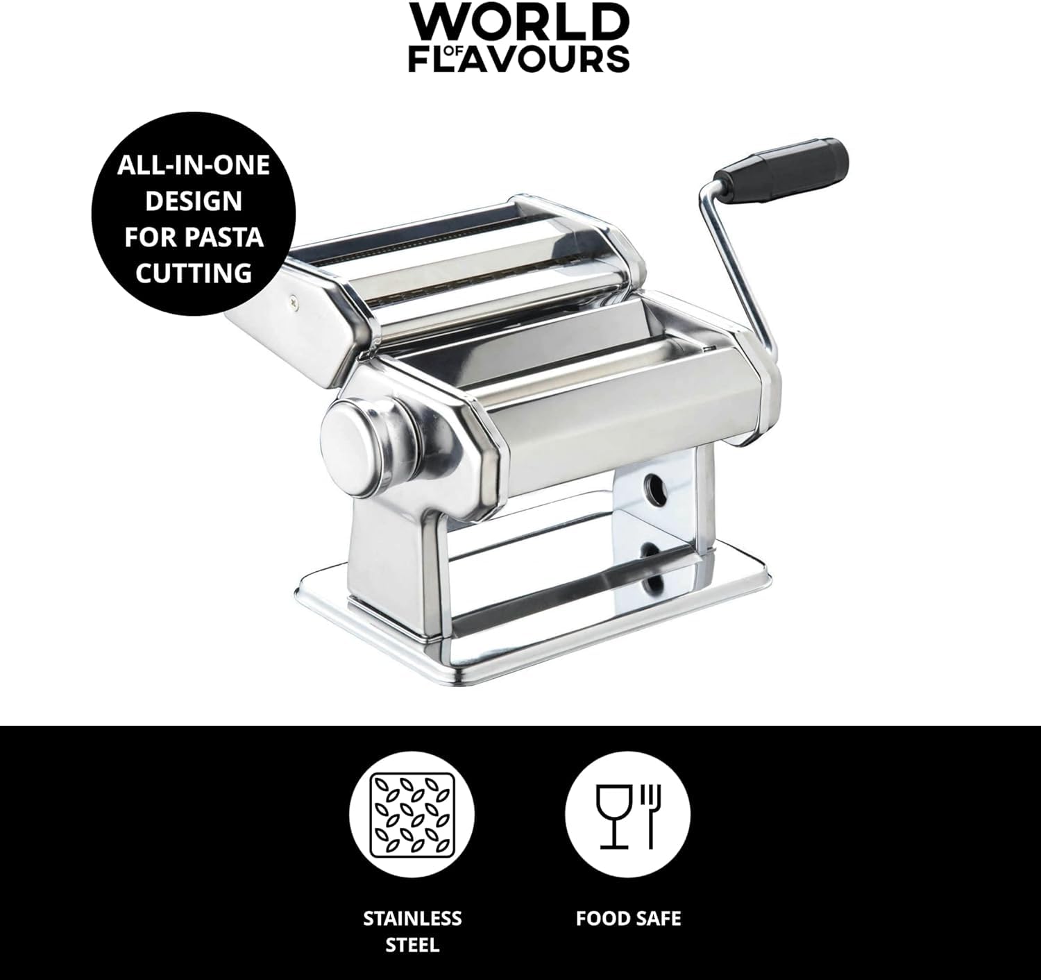 KitchenCraft World of Flavours Manual Pasta Maker - 9 Adjustable Thickness Settings | Stainless Steel 3