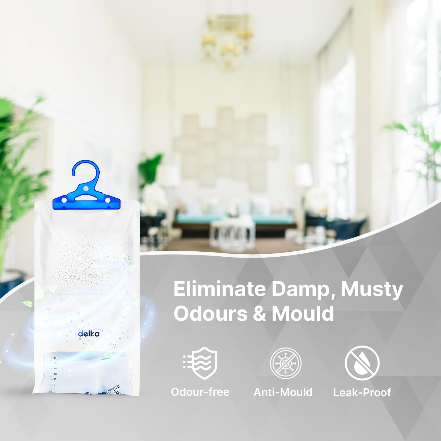 delka Hanging Wardrobe Dehumidifier Bags - 6 Pack | Moisture Absorber for Damp & Odor Control 5