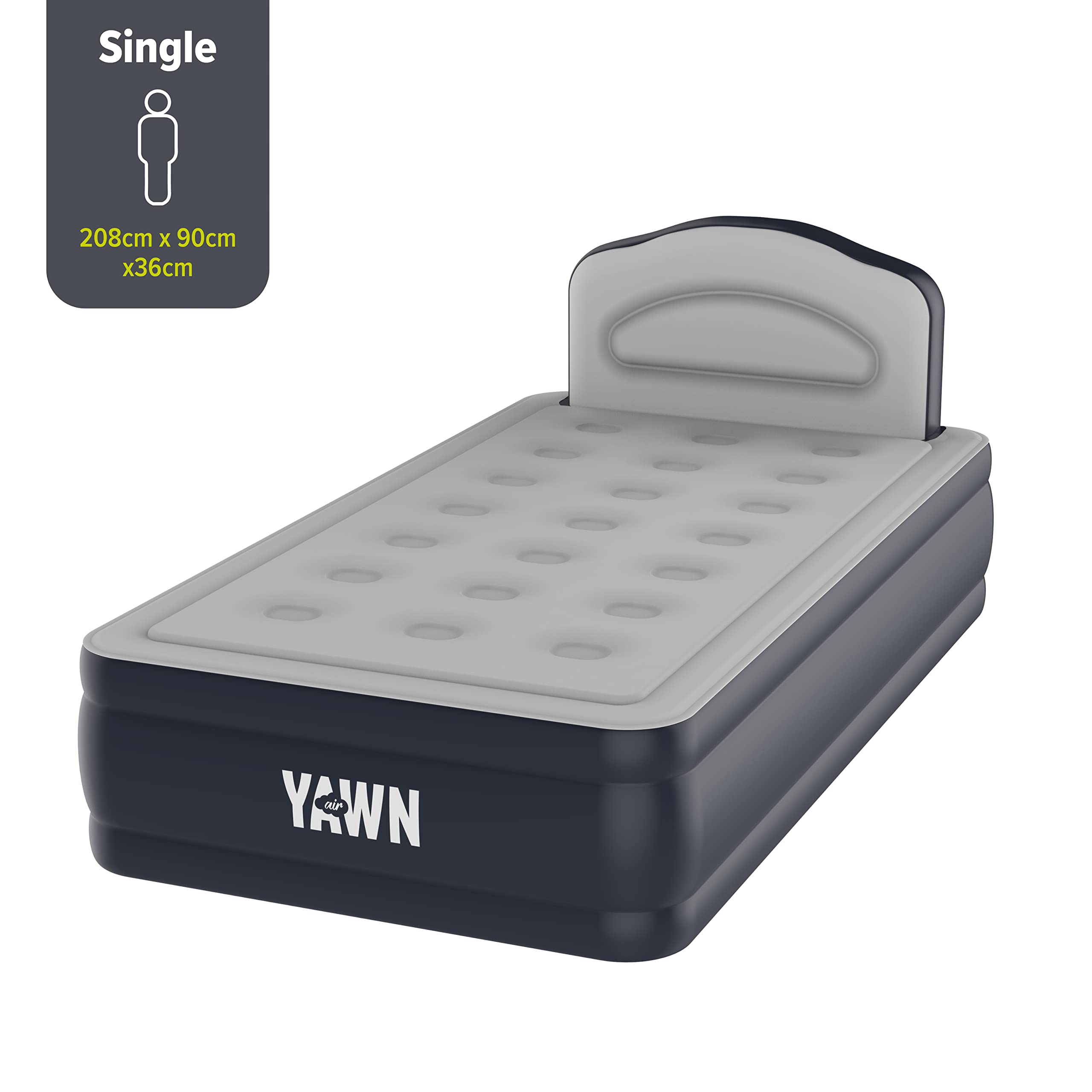 YAWN AIR Deluxe Self-Inflating Airbed - Single Size | Built-in Pump & Headboard | Includes Fitted Sheet 2