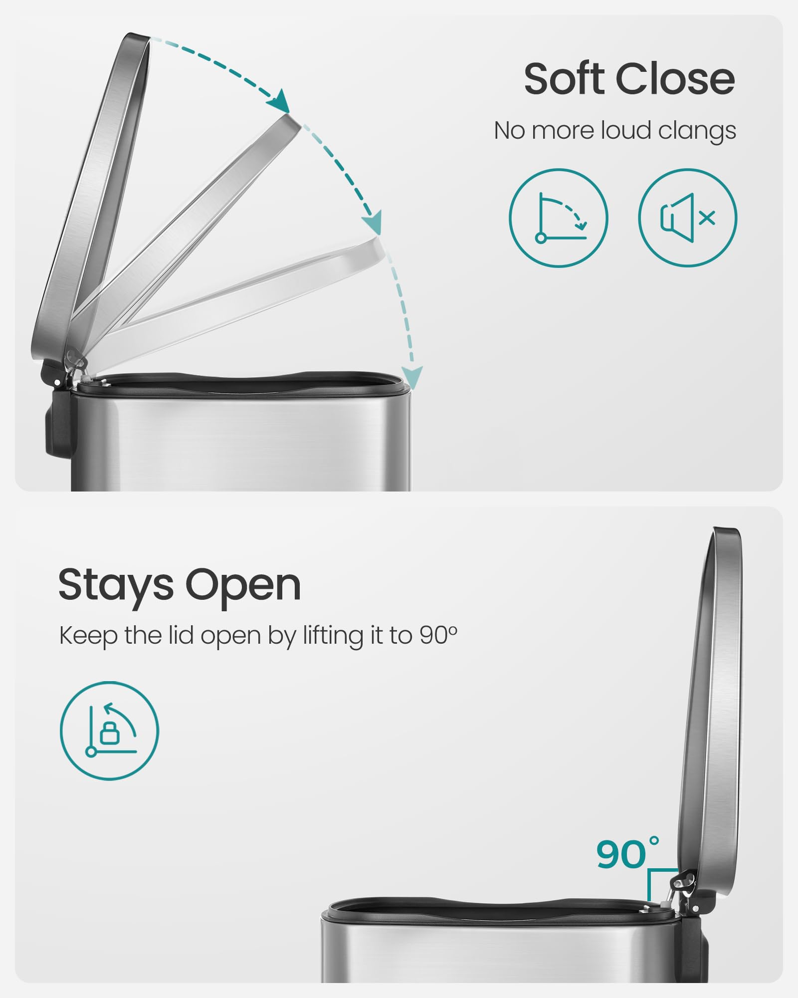 SONGMICS Kitchen Bin 50 L Pedal Rubbish Bin | Soft Close | Steel | Silver LTB050E01 4