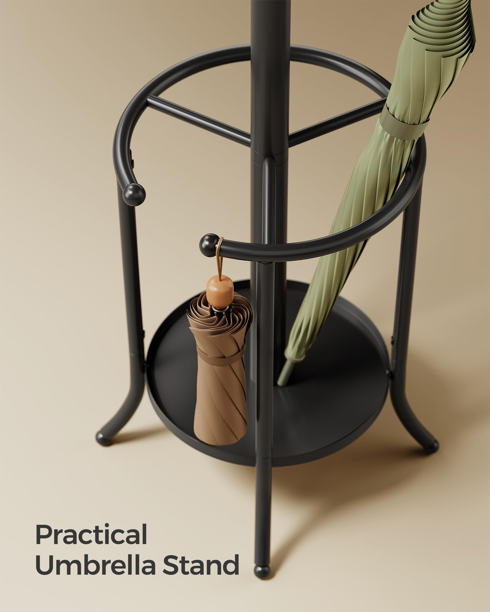 SONGMICS Freestanding Coat Rack with Umbrella Holder | 12 Hooks | Metal | Black 3