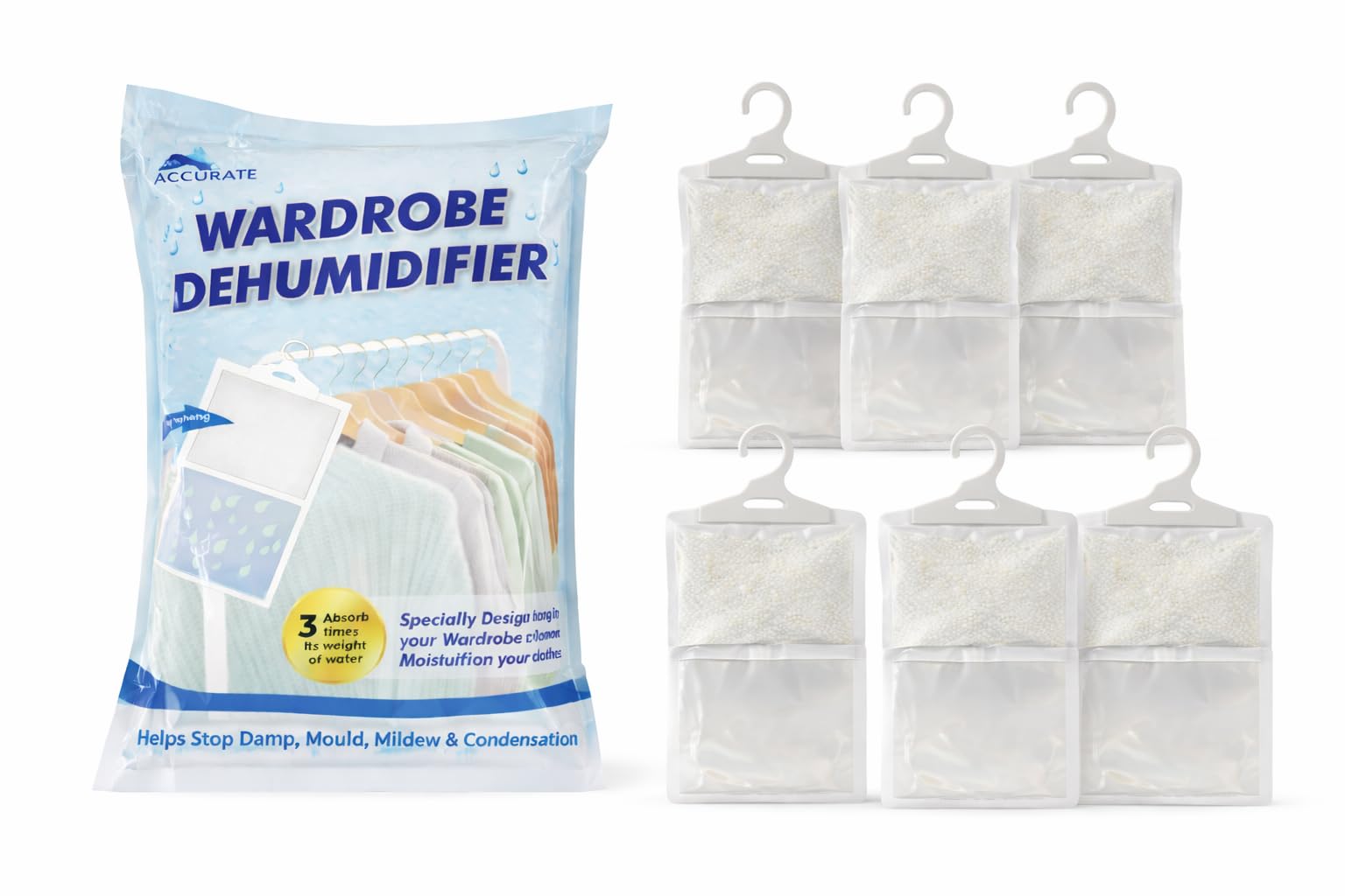 1ABOVE Hanging Wardrobe Dehumidifier Bags - 6 Pack | Moisture Absorber for Closets & Cabinets