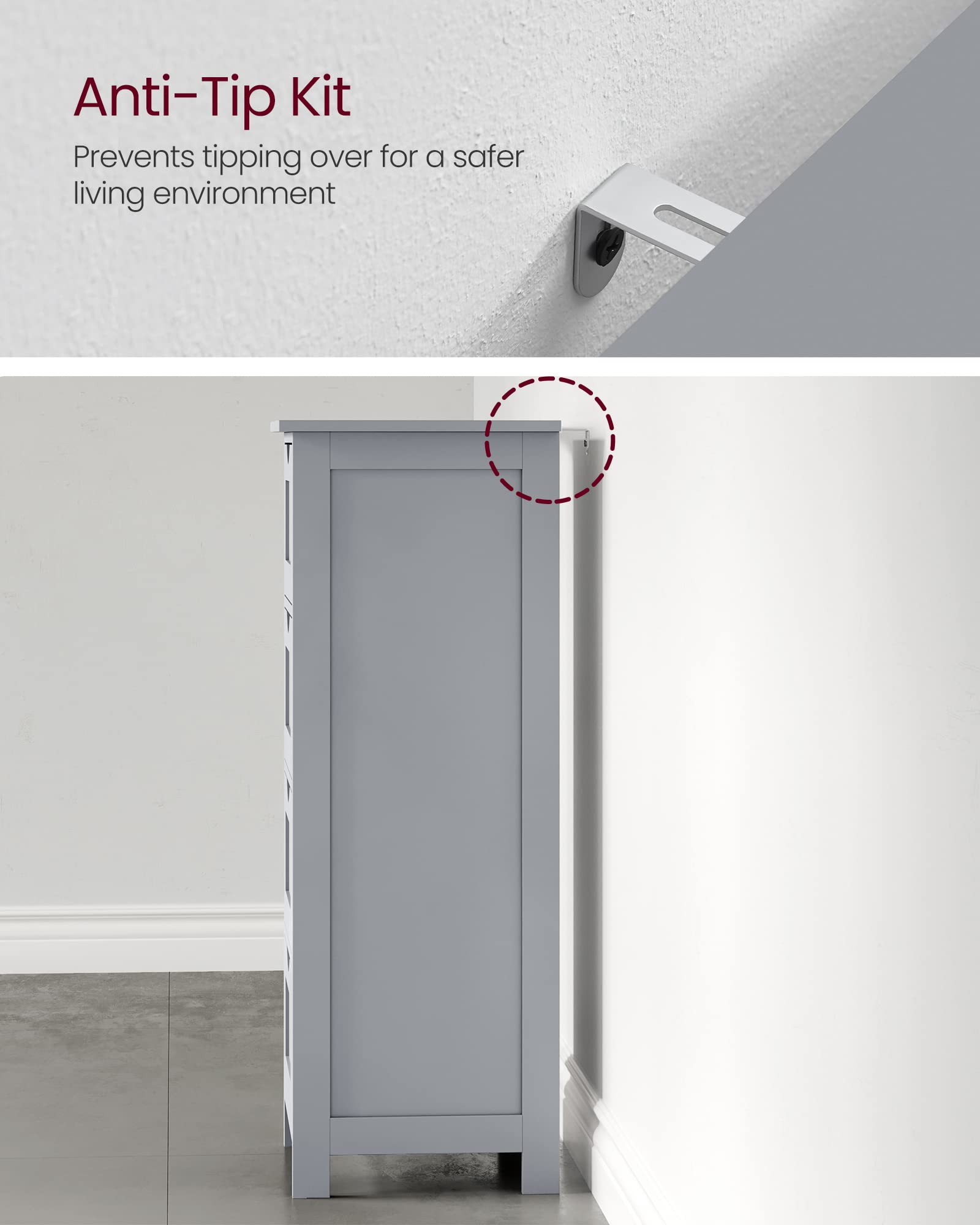 VASAGLE Bathroom Floor Storage Cabinet - 4 Drawers | Mystic Grey | 30 x 30 x 82 cm 6